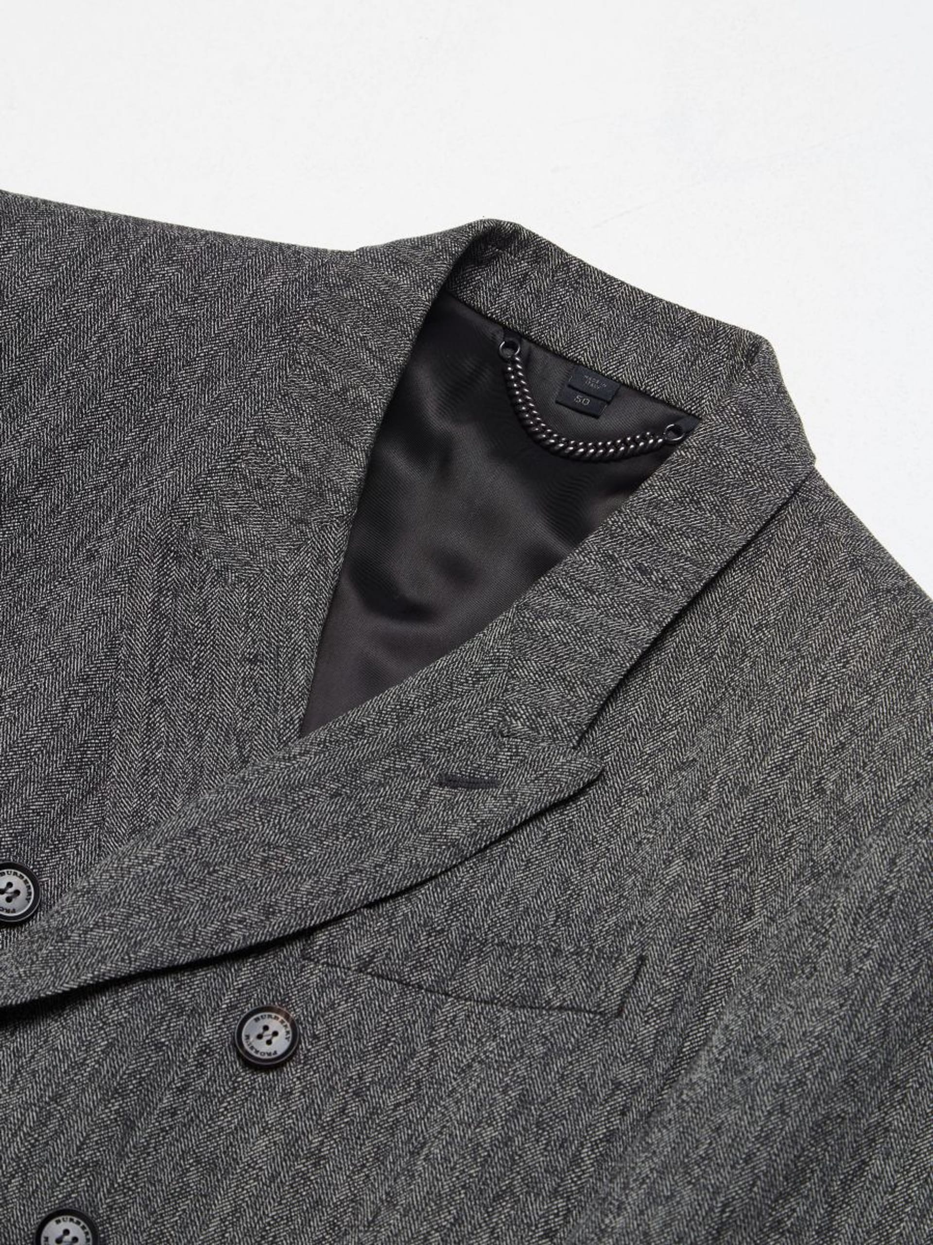 Burberry Prorsum Dark Grey Double Breasted Herringbone Wool Jacket