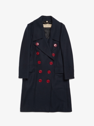 Burberry Dark Blue Red Button Woolen Coat