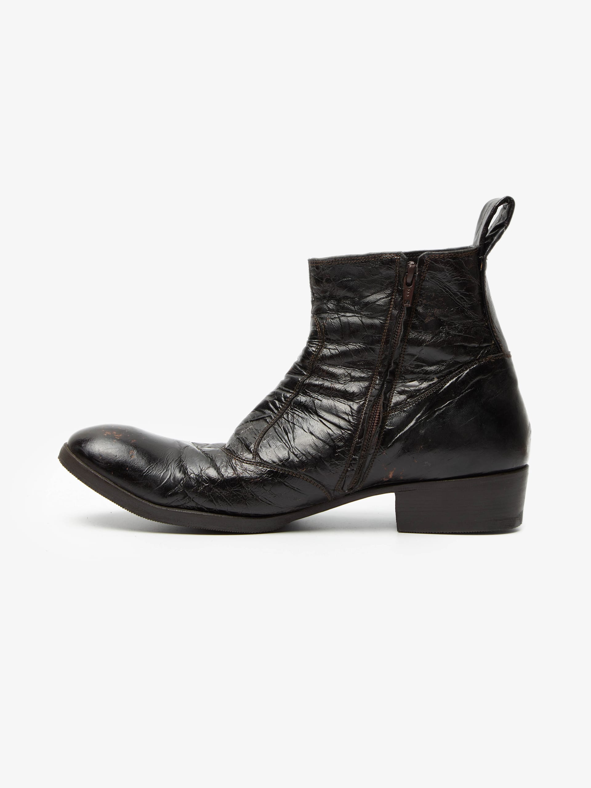 Gianni Barbato Black Side Zipped Folded Leather Detailed Boots Gianni Barbato Black Side Zipped Folded Leather Detailed Boots