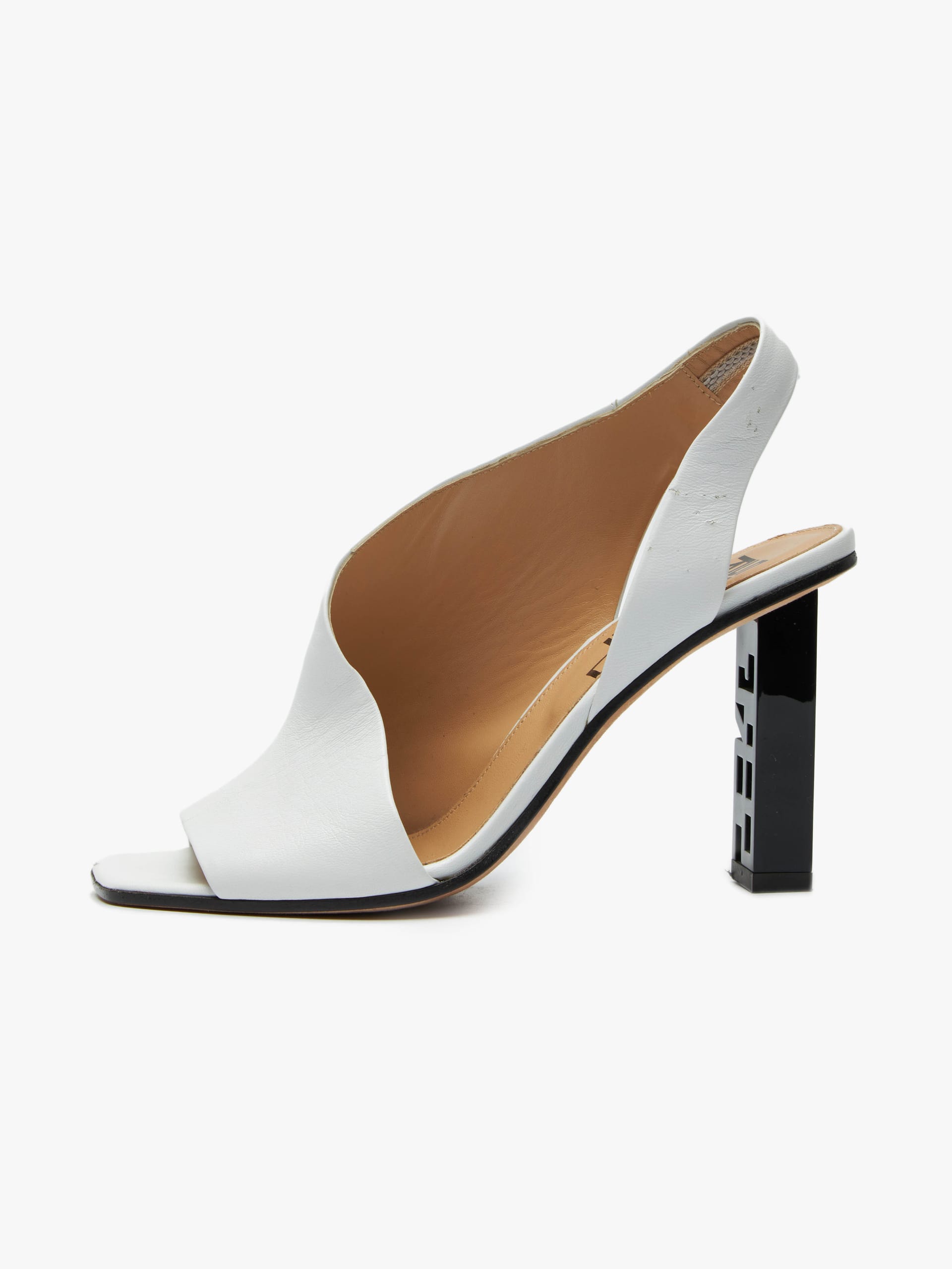 Sergio Rossi White Heel Logo Detailed Leather Slingback Heels