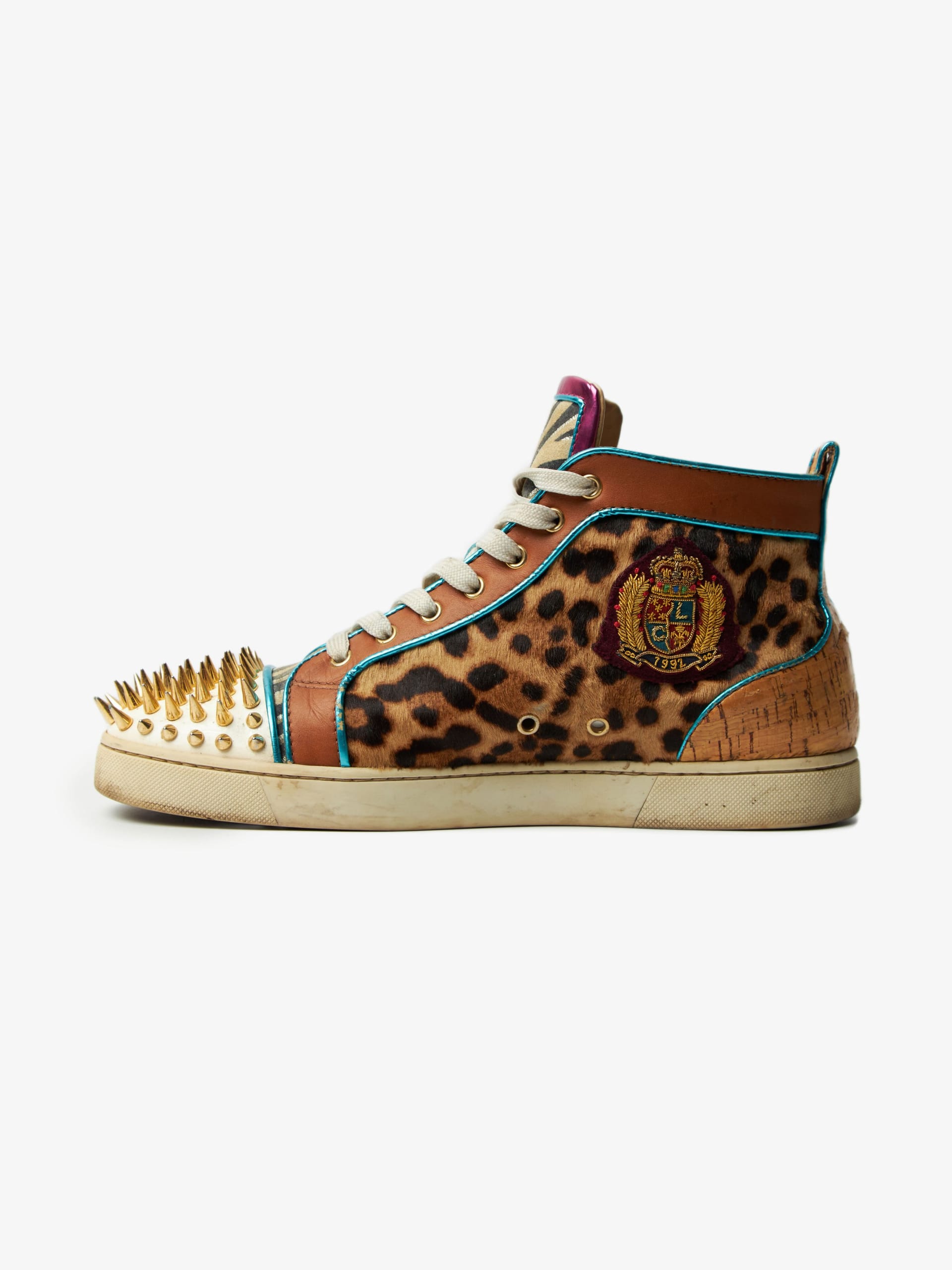 Christian Louboutin Leoprinted No Limit Flat Pony Strass Spikes High Sneakers