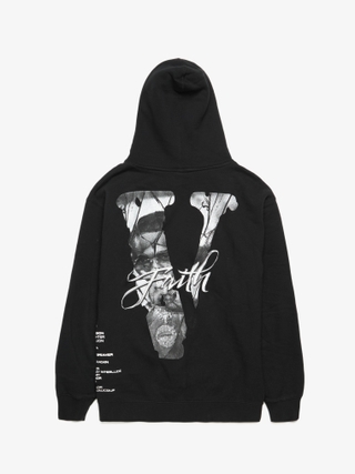 Vlone Black Back And Front Pop Smoke Printed Cotton Hoodie