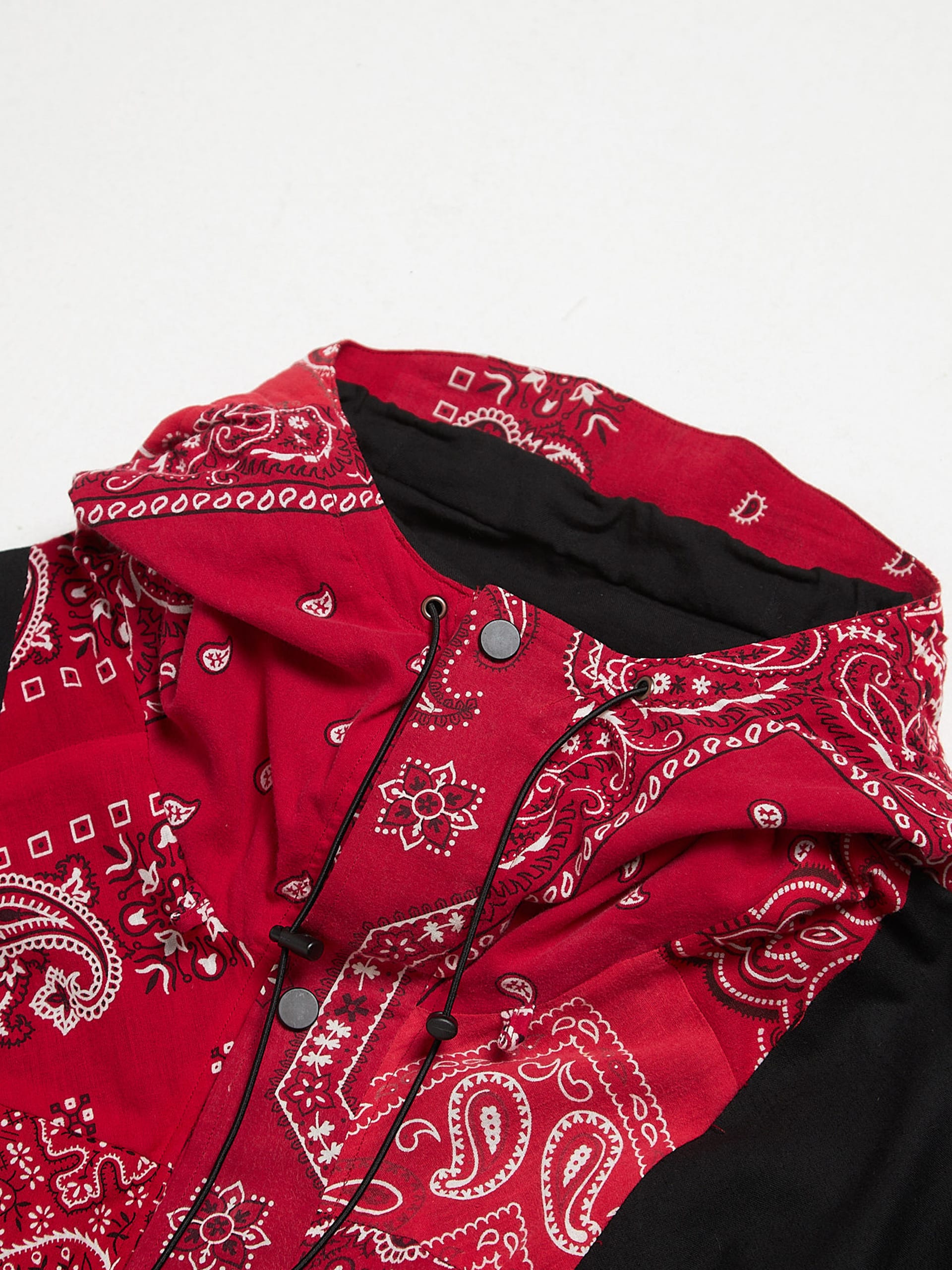 READYMADE Black and Red Vintage Paisley Bandana Cotton Mountain Parka