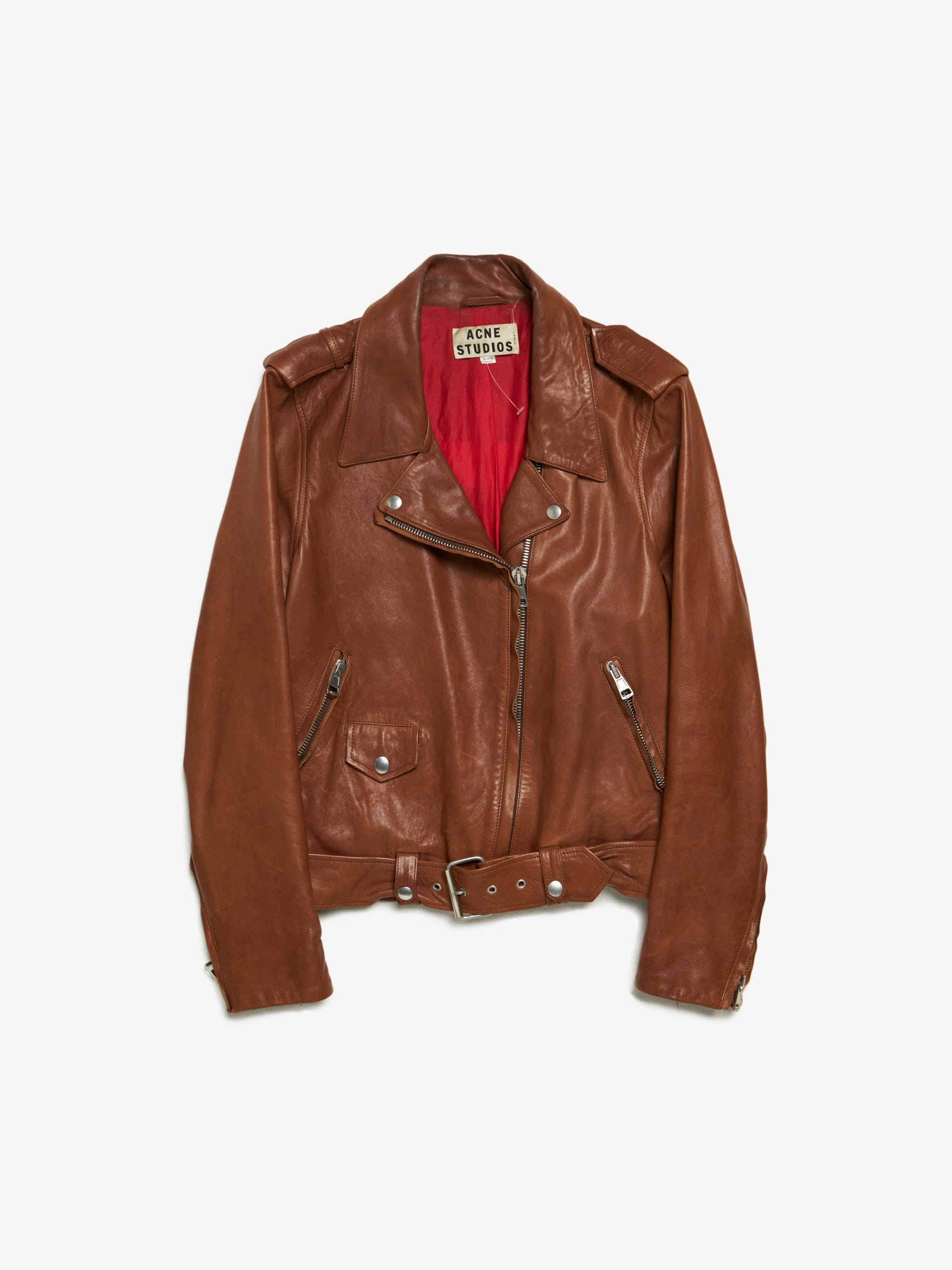 Acne red shop leather jacket