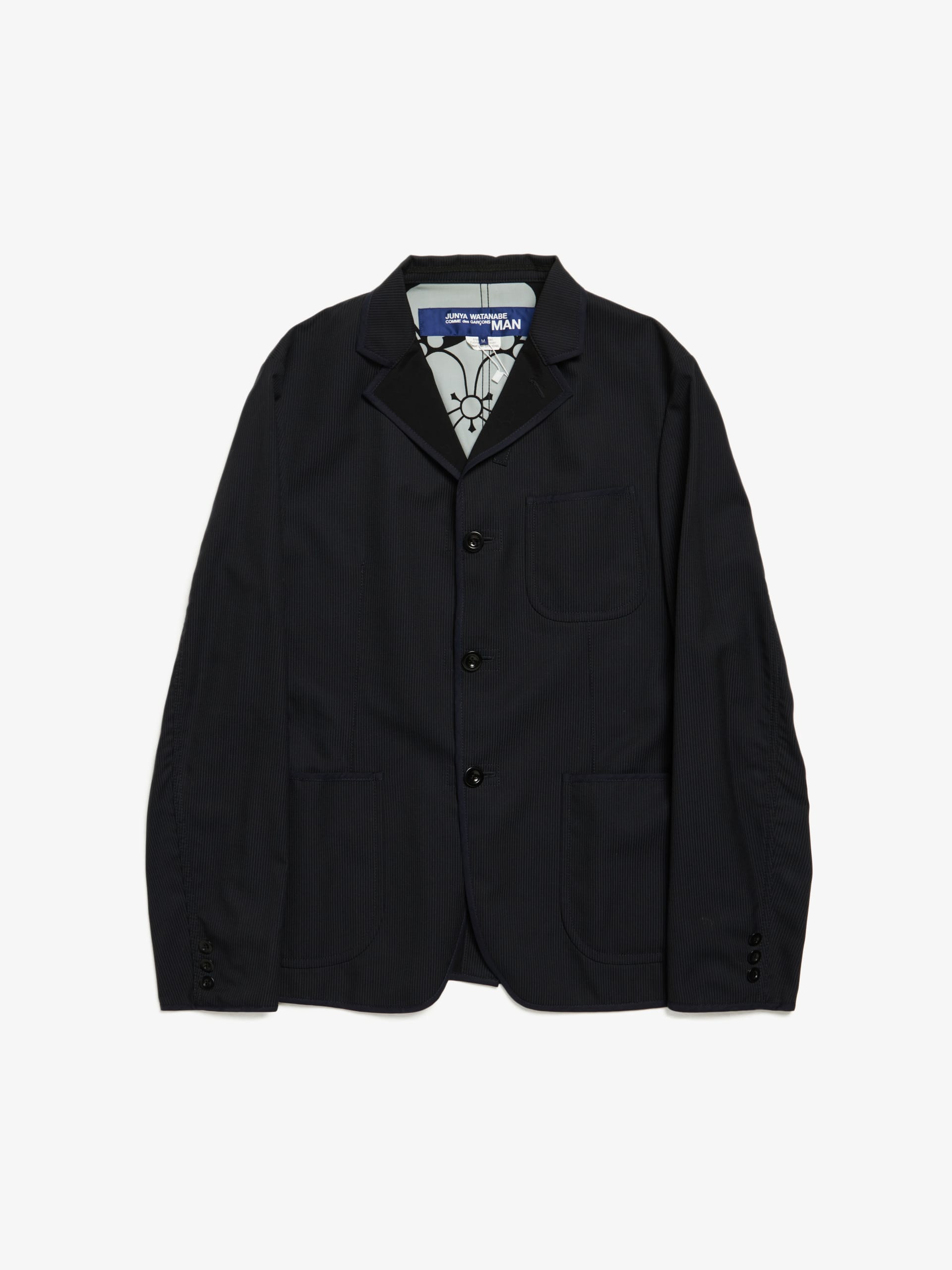 古着人気アイテム Comme Des Garcons Junya Watanabe Navy Striped Wool Blend ジャケット・アウター