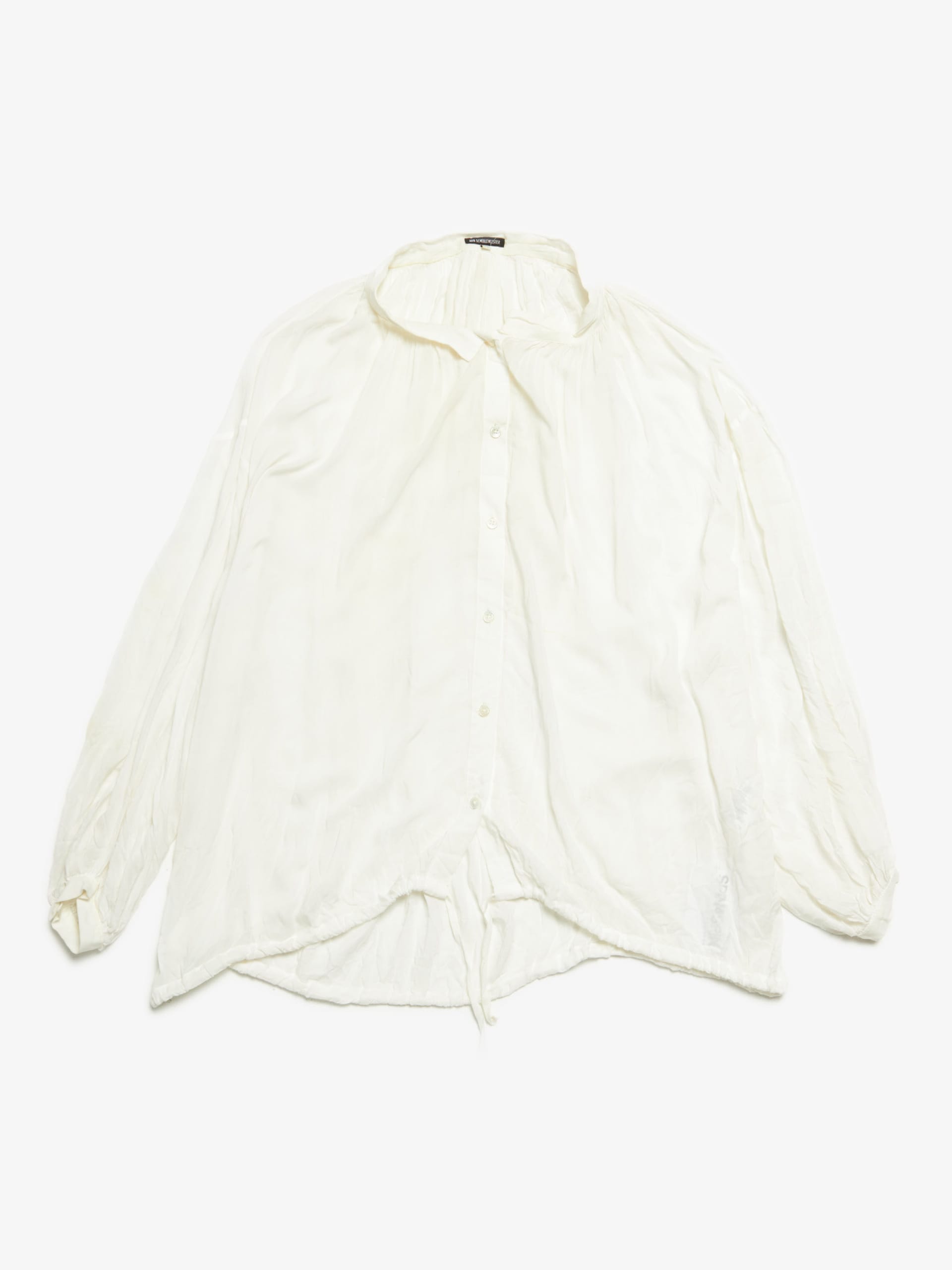 Ann Demeulemeester White Ruffled Ribbon Detailed Viscose Shirt