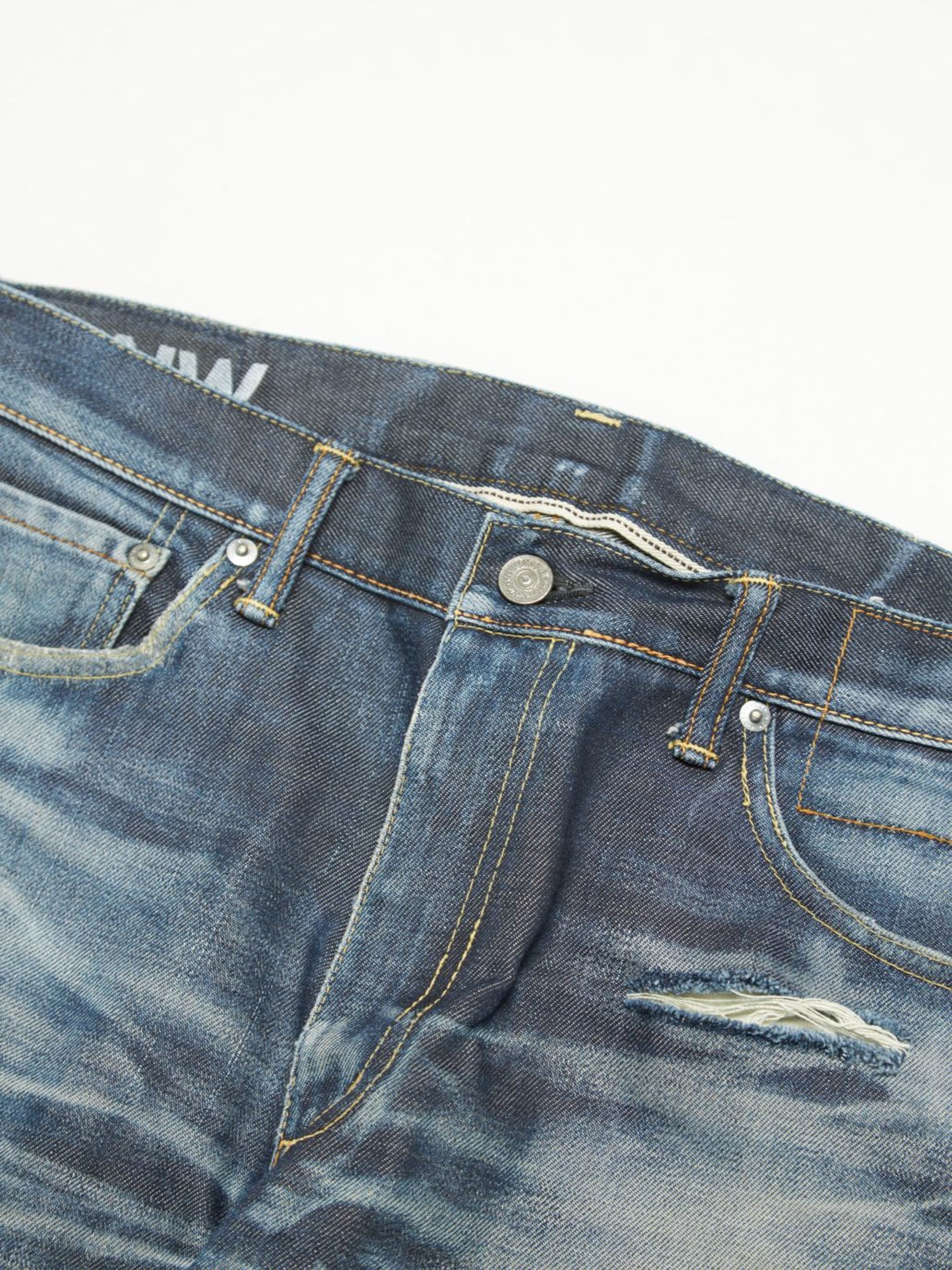 Visvim 05NW Blue Acid Washed Distressed Cotton Denim