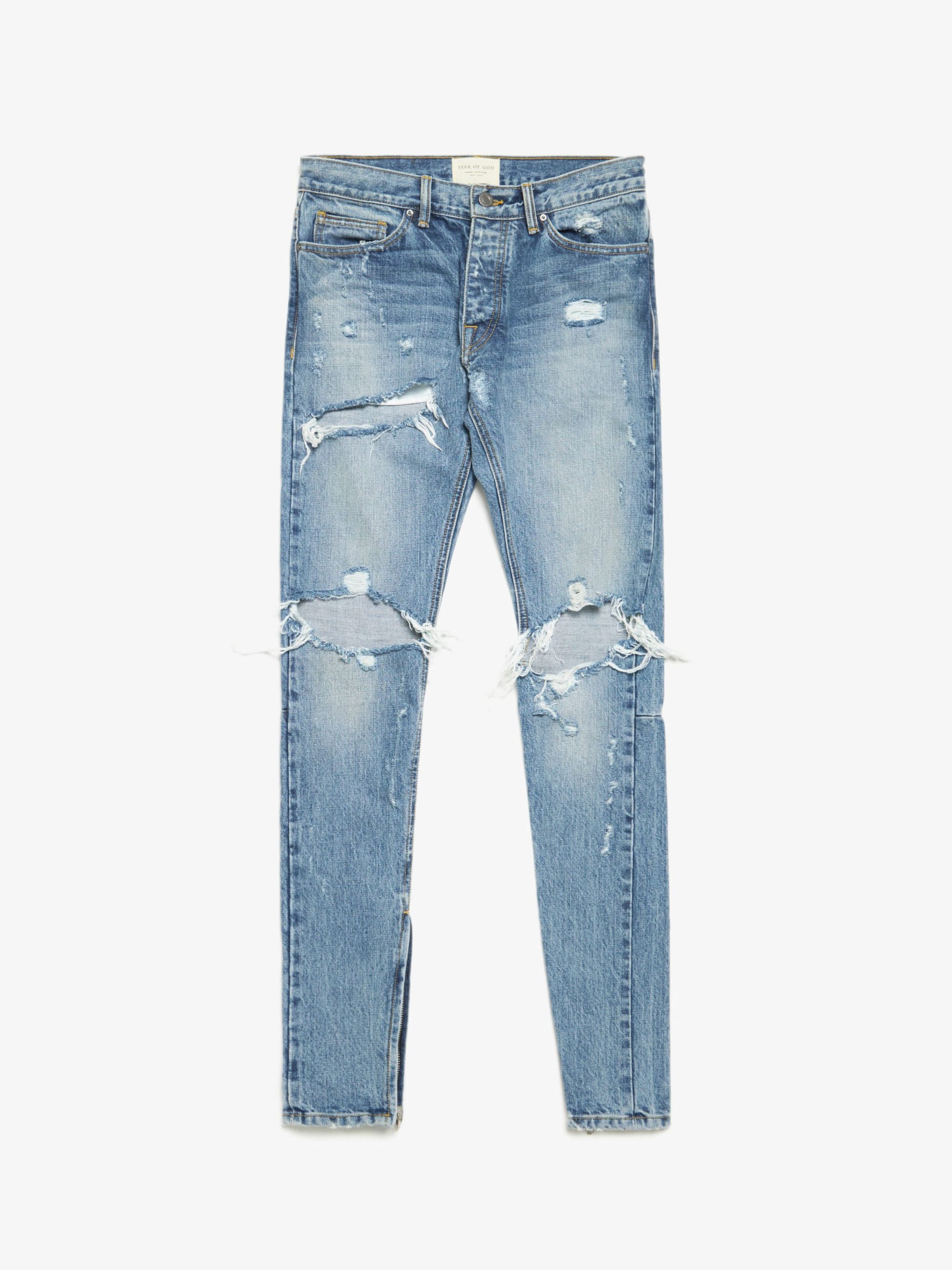 Fear of God Fourth Collection Light Blue Distressed Cotton Denim