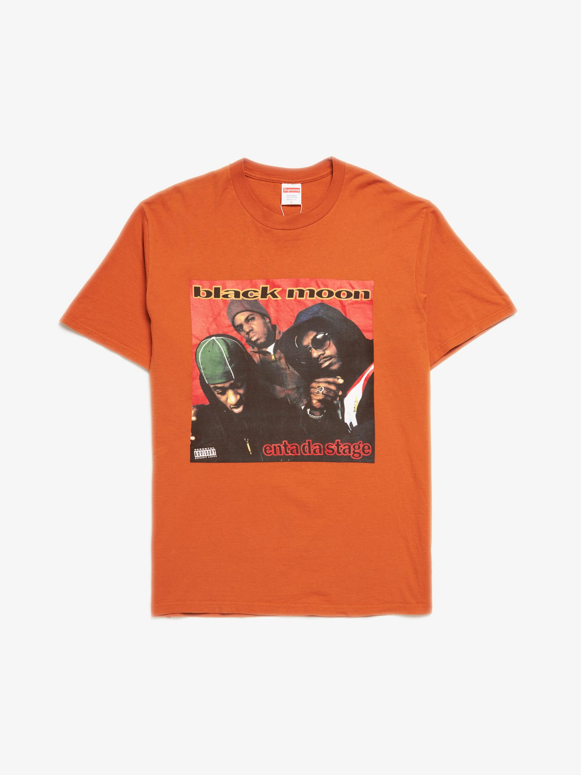 Supreme Orange Black Moon Printed Cotton t Shirt