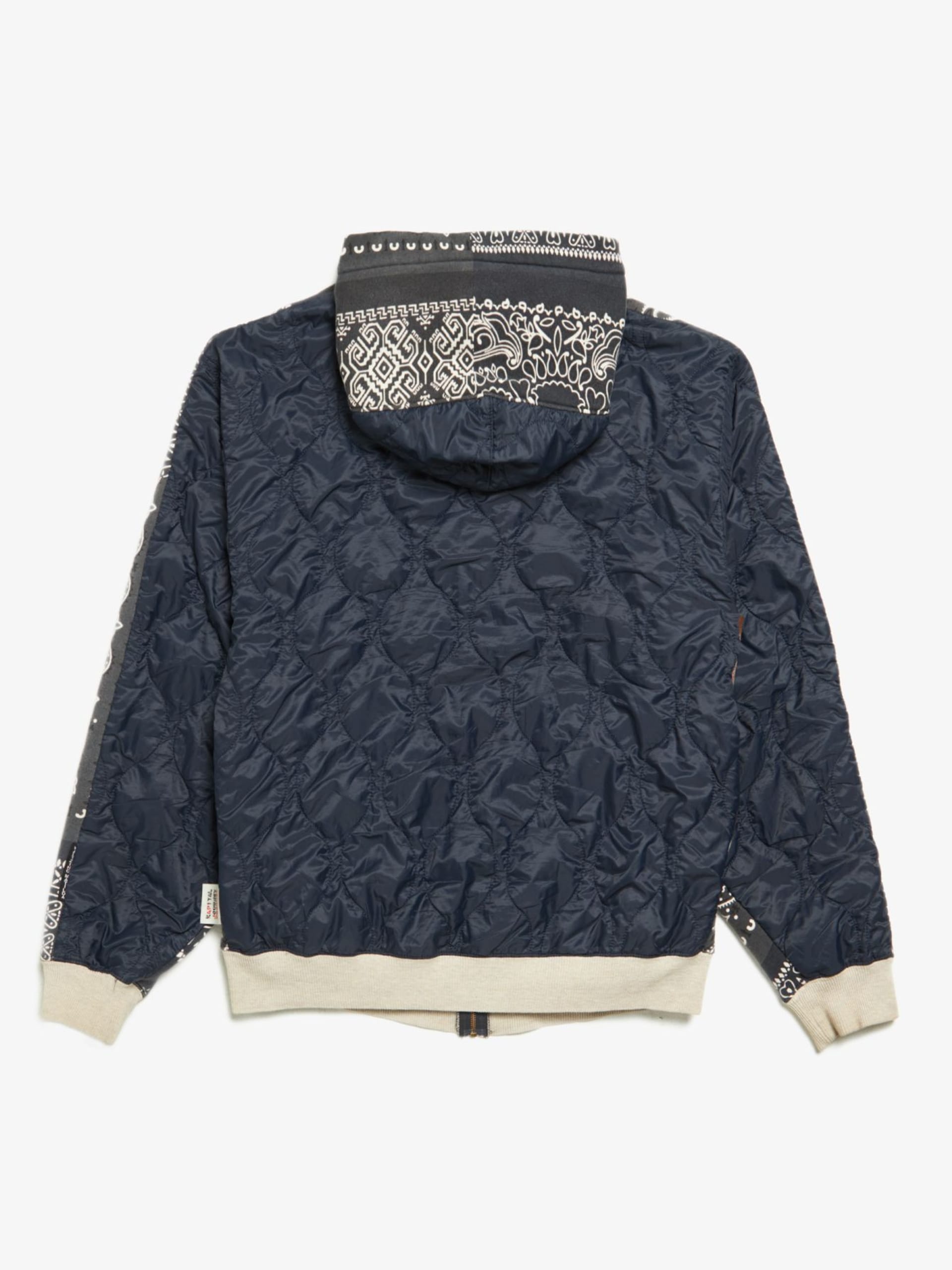 Kapital Navy and Gray Back Quilted Paisley Printed Cotton and Polyester Hoodie