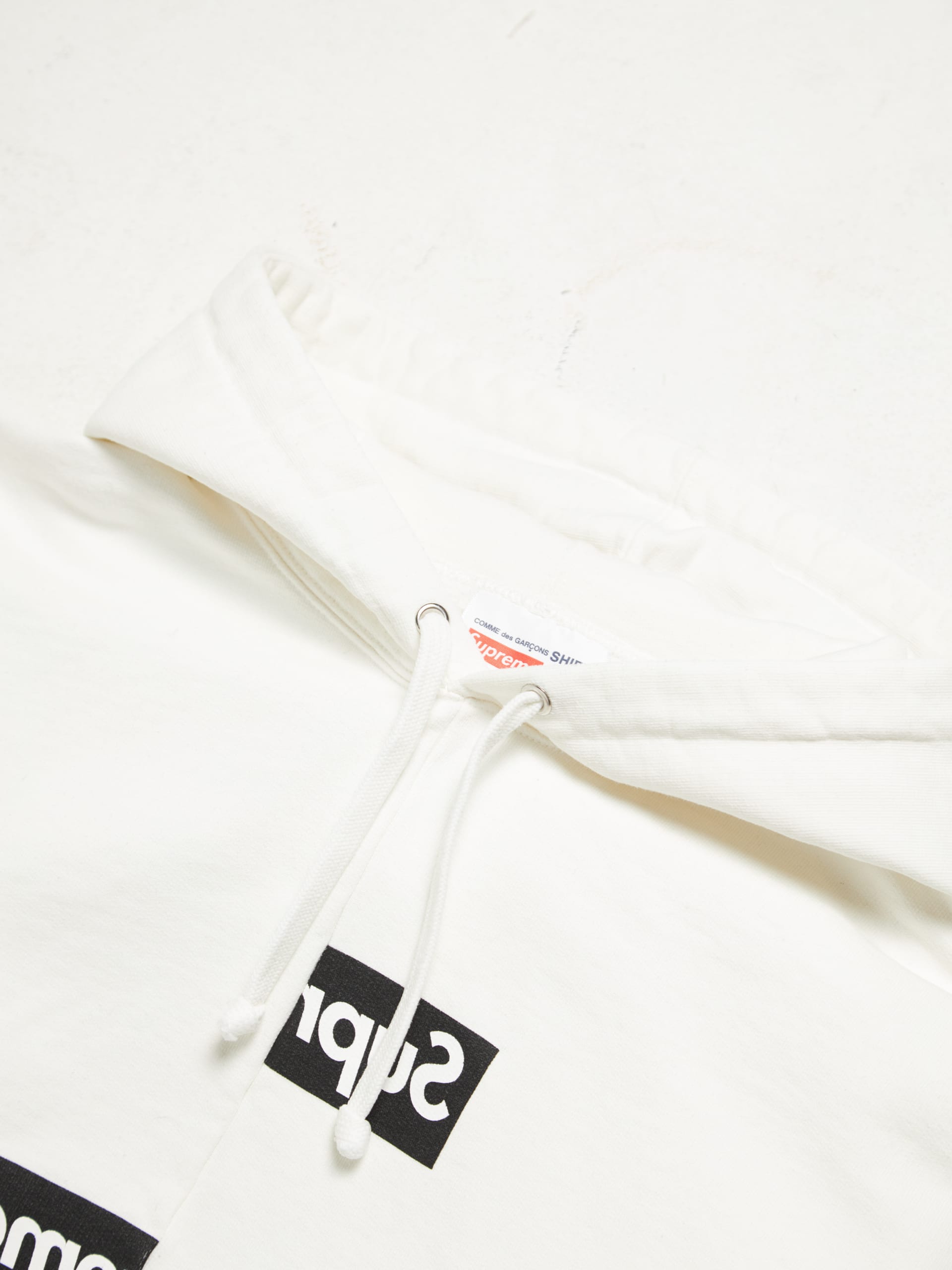 Comme Des Garcons Play White Divided Logo Printed Heavy Cotton Hoodie