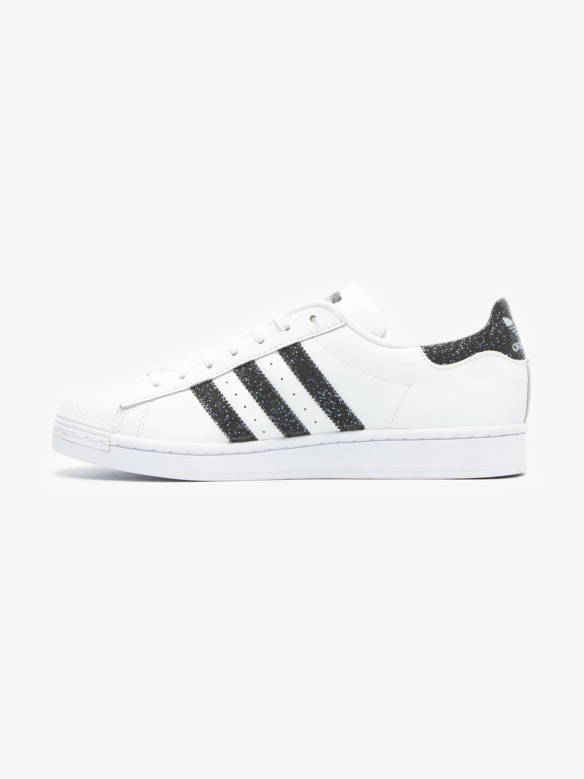 Adidas White and Black Glitter Superstar Sneakers