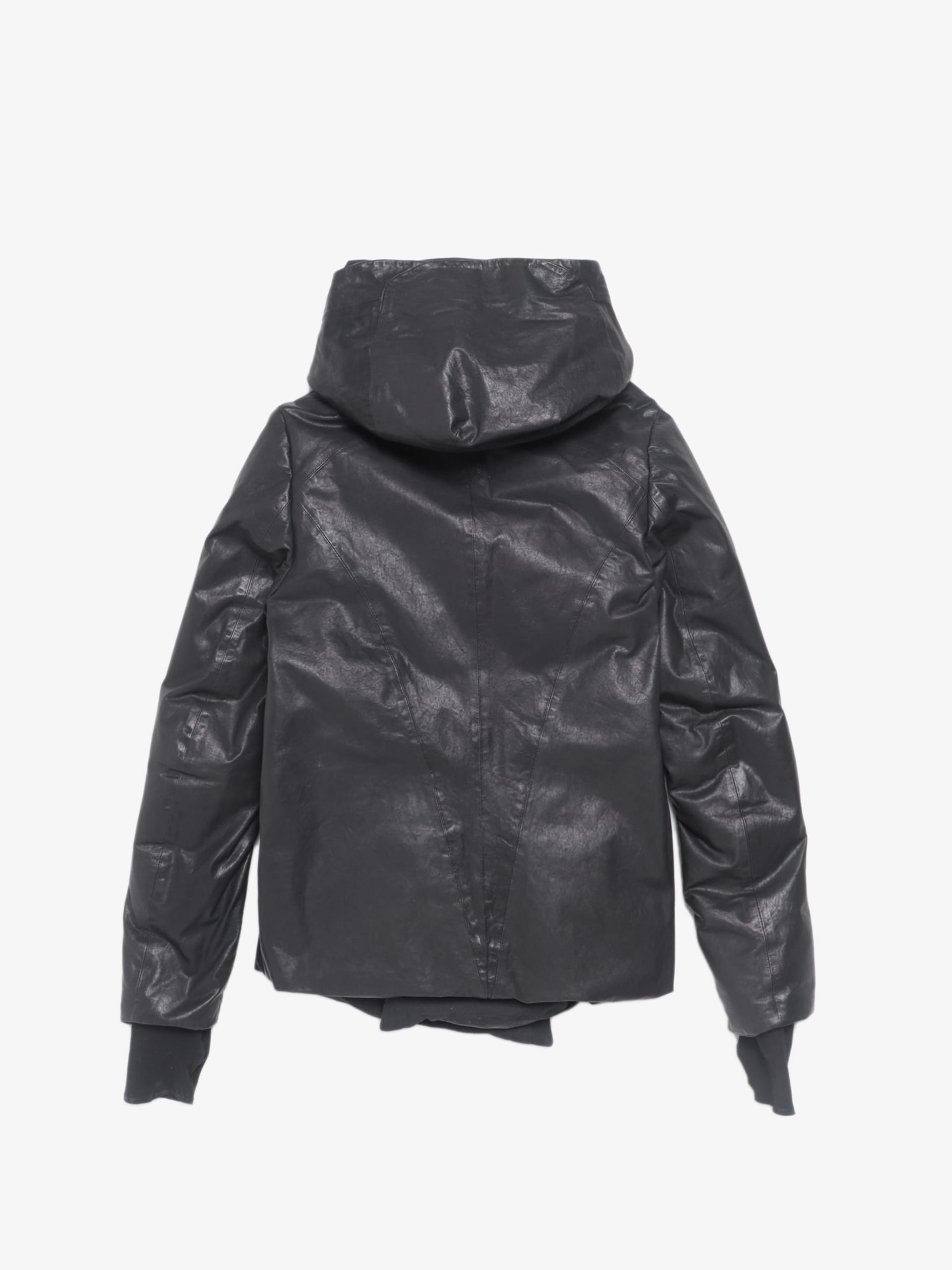 10sei0otto Black Elongated Hooded Leather Downjacket