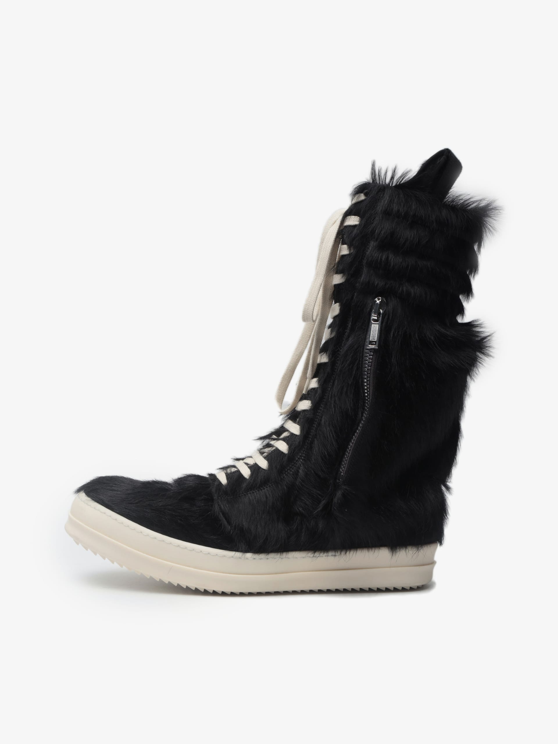 Rick Owens Black Ponyhair Cargobasket Sneakers