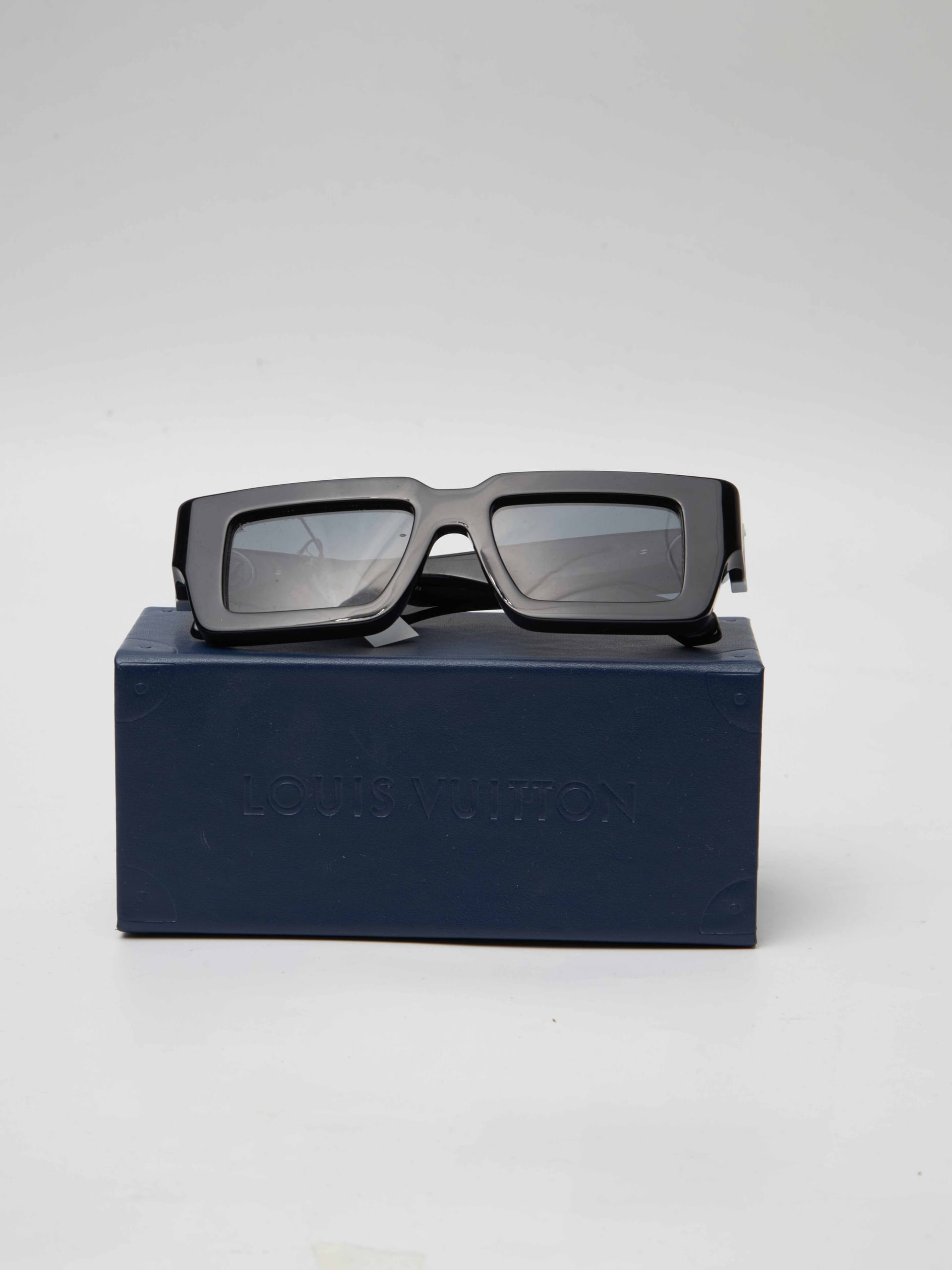 Louis Vuitton Black Rectangular Blue Lens Sunglasses