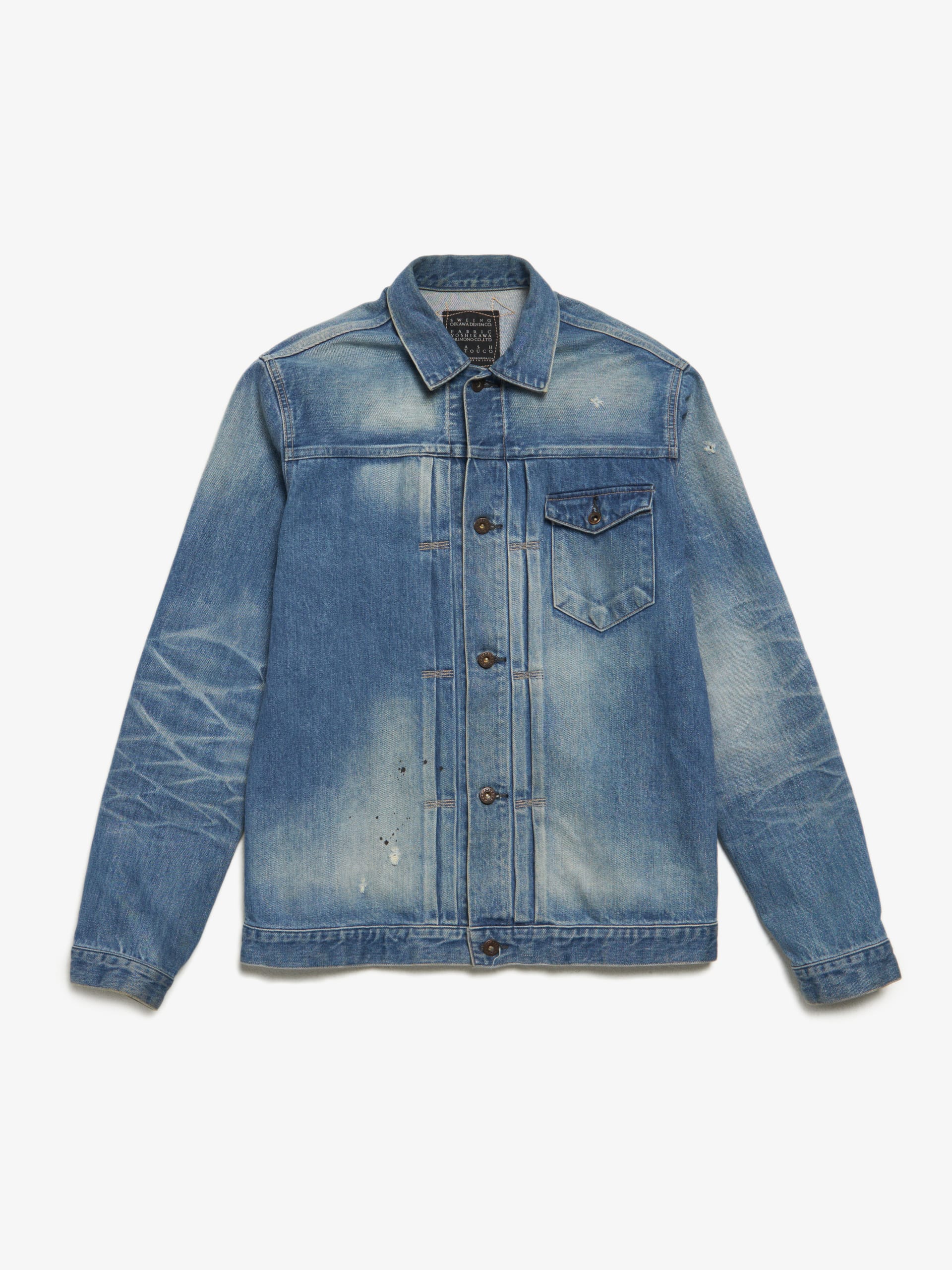 Kuro Blue Washed and Distressed Cotton Denim Jacket