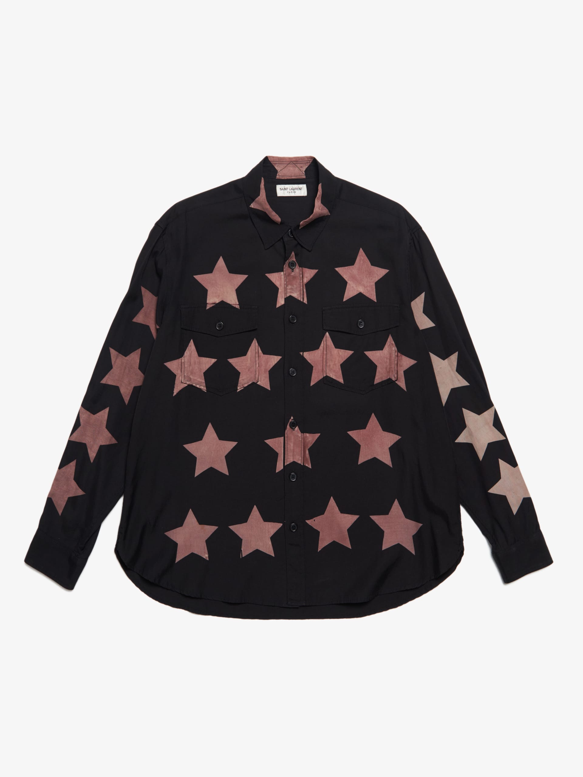 Saint Laurent Paris Black and Brown Star Printed Cotton and Viscose Blend Shirt