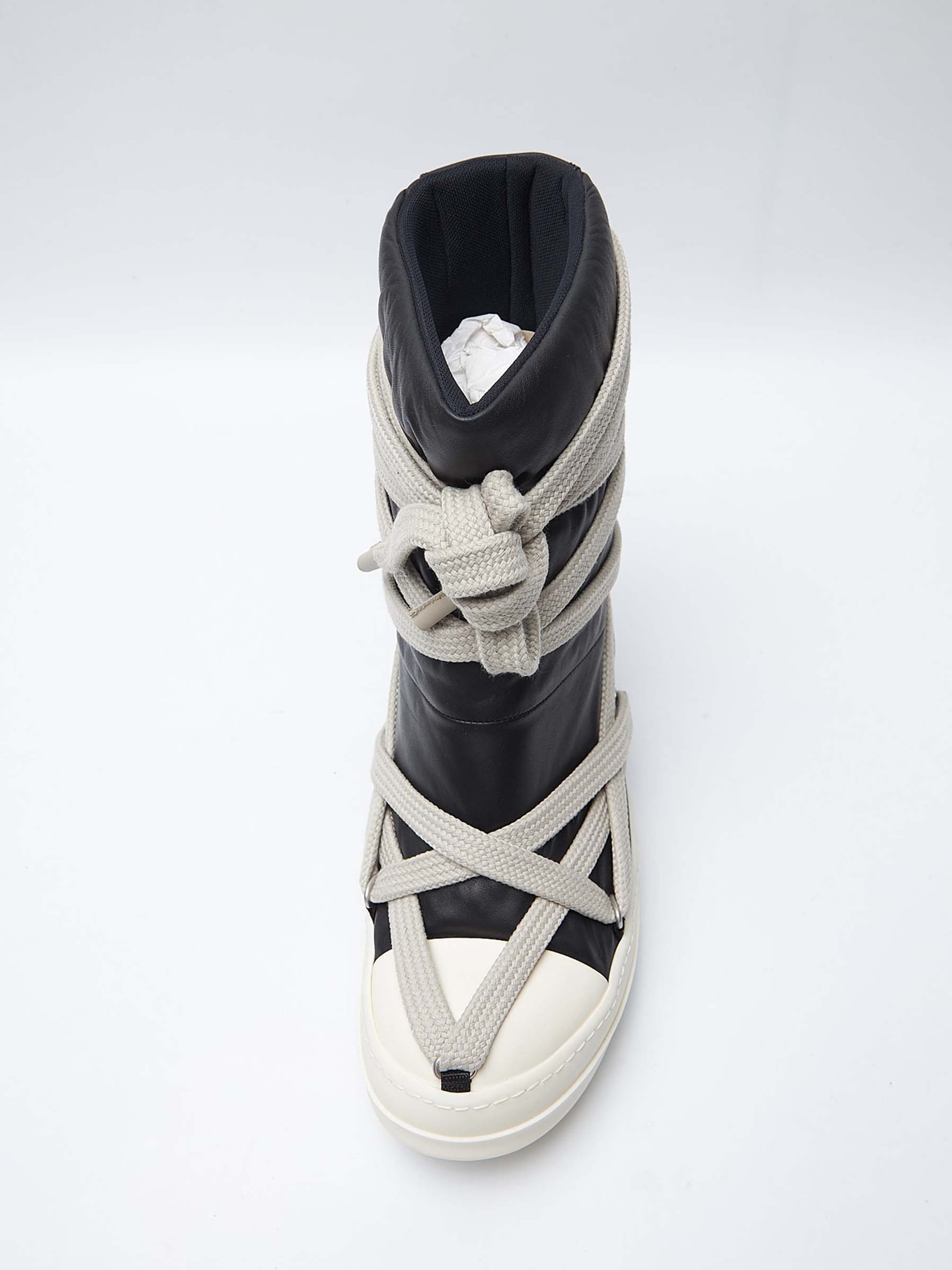 Rick Owens Black and Milk Jumbo Puffer Megalace Boots