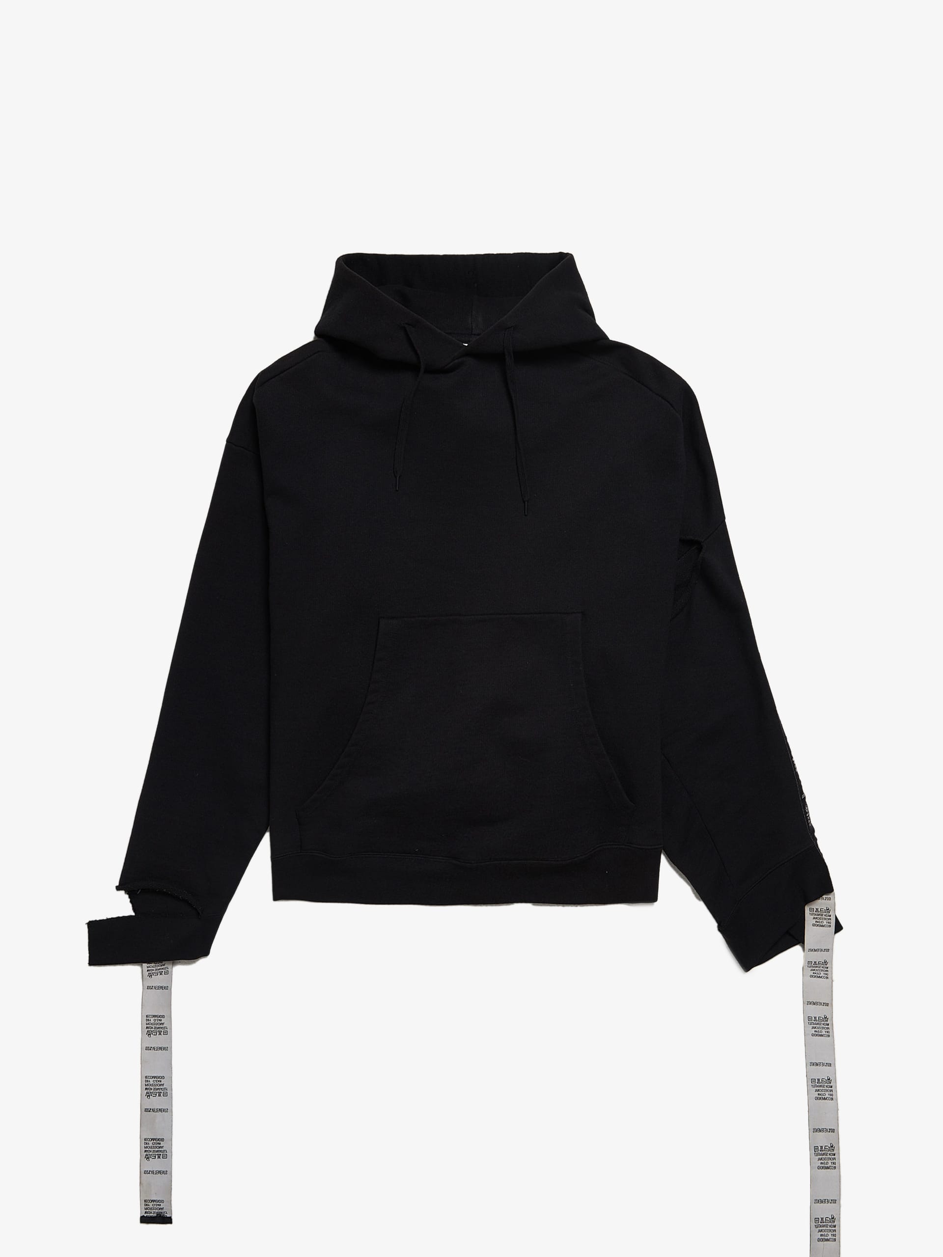 Vetements Black Cutout and Washtag Strapped Cotton Blend Hoodie