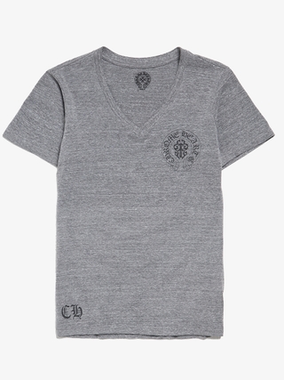 Chrome Hearts Gray Melange Back Flag Logo Printed V Neck Polyester