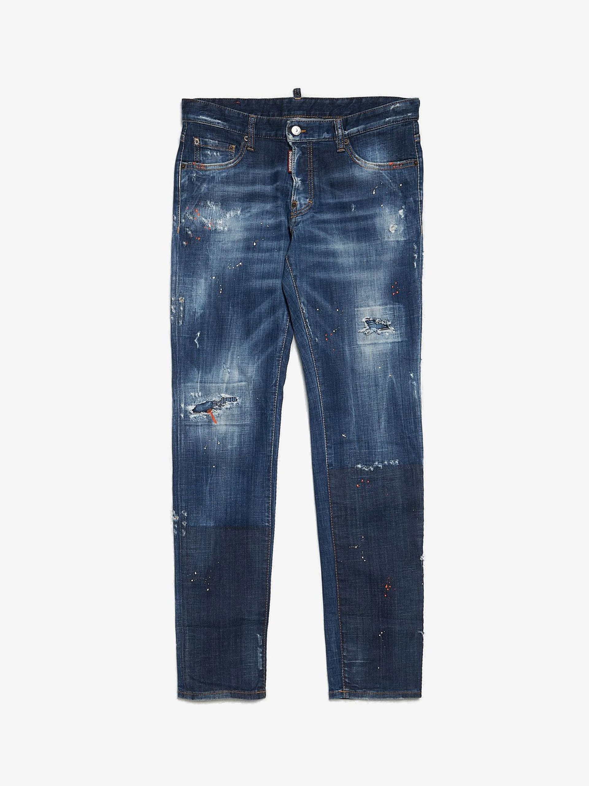 Dsquared2 Blue Distressed White and Red Paint Splattered Jeans