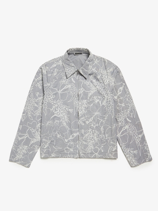 Miu Miu Gray Small Checkered Floral Printed Zipped Cotton Jacket