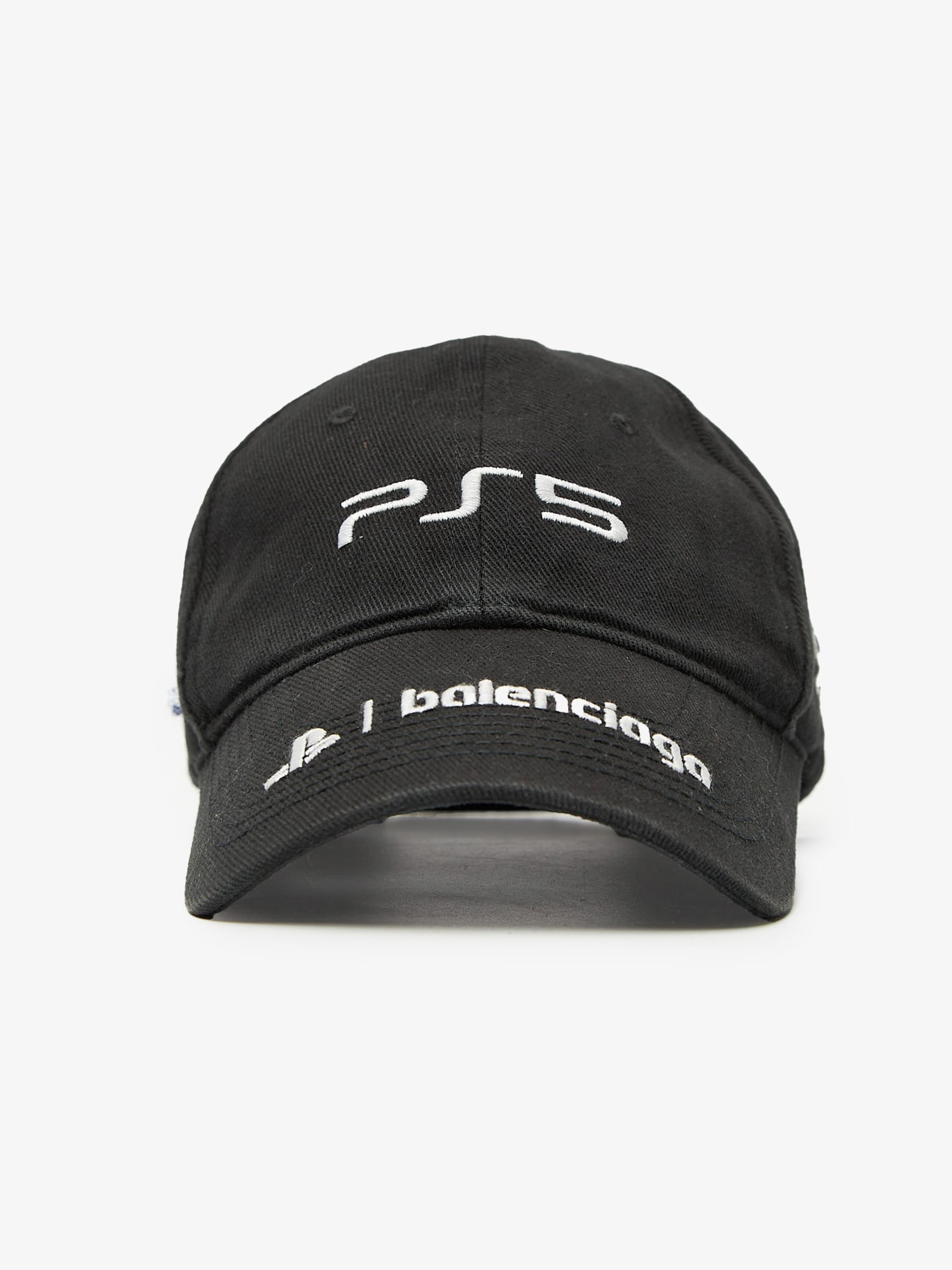Balenciaga Black PS5 Logo Embossed Cotton Cap