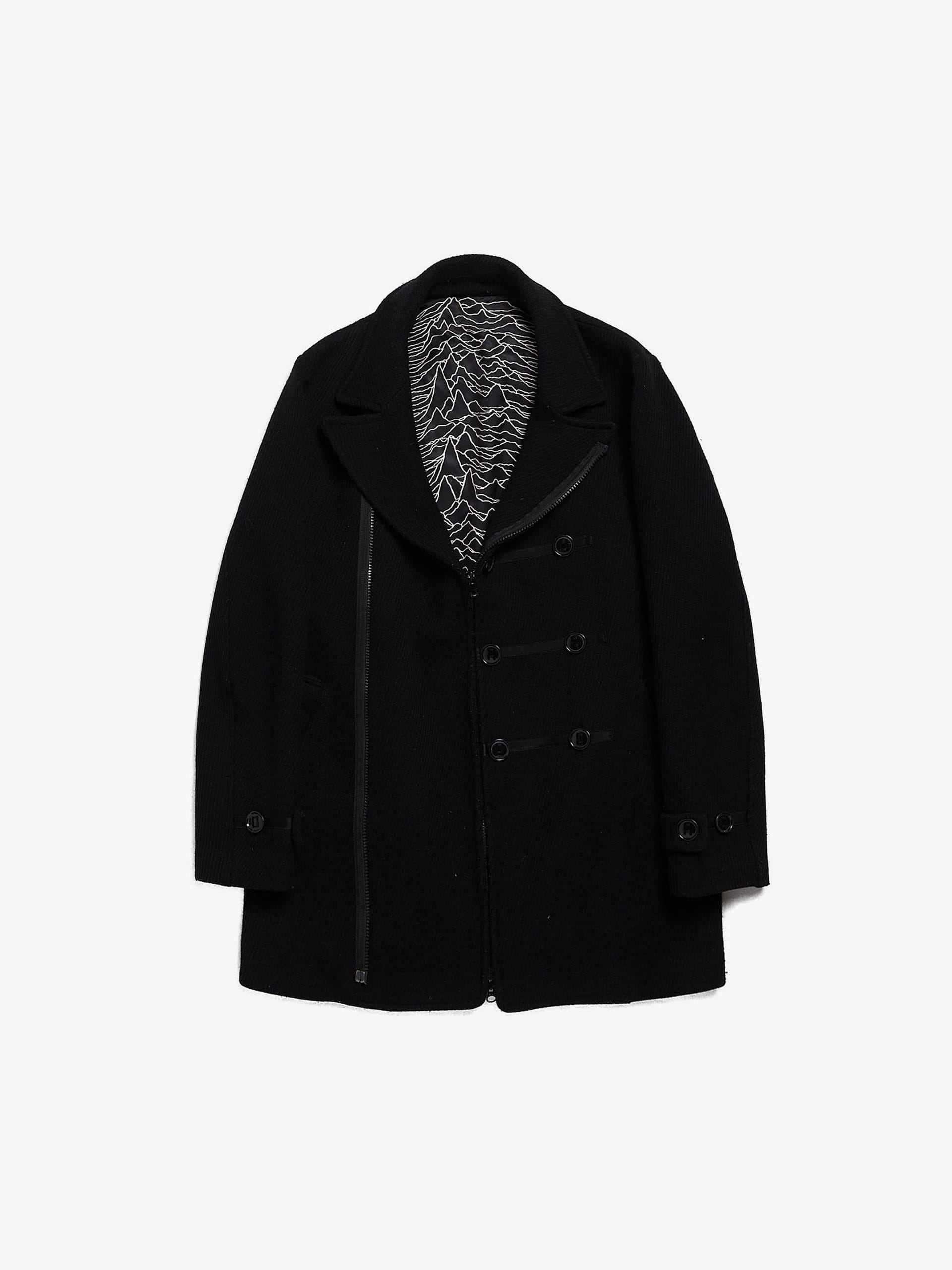 Undercover Black Zipper Detailed Wool Blend Coat