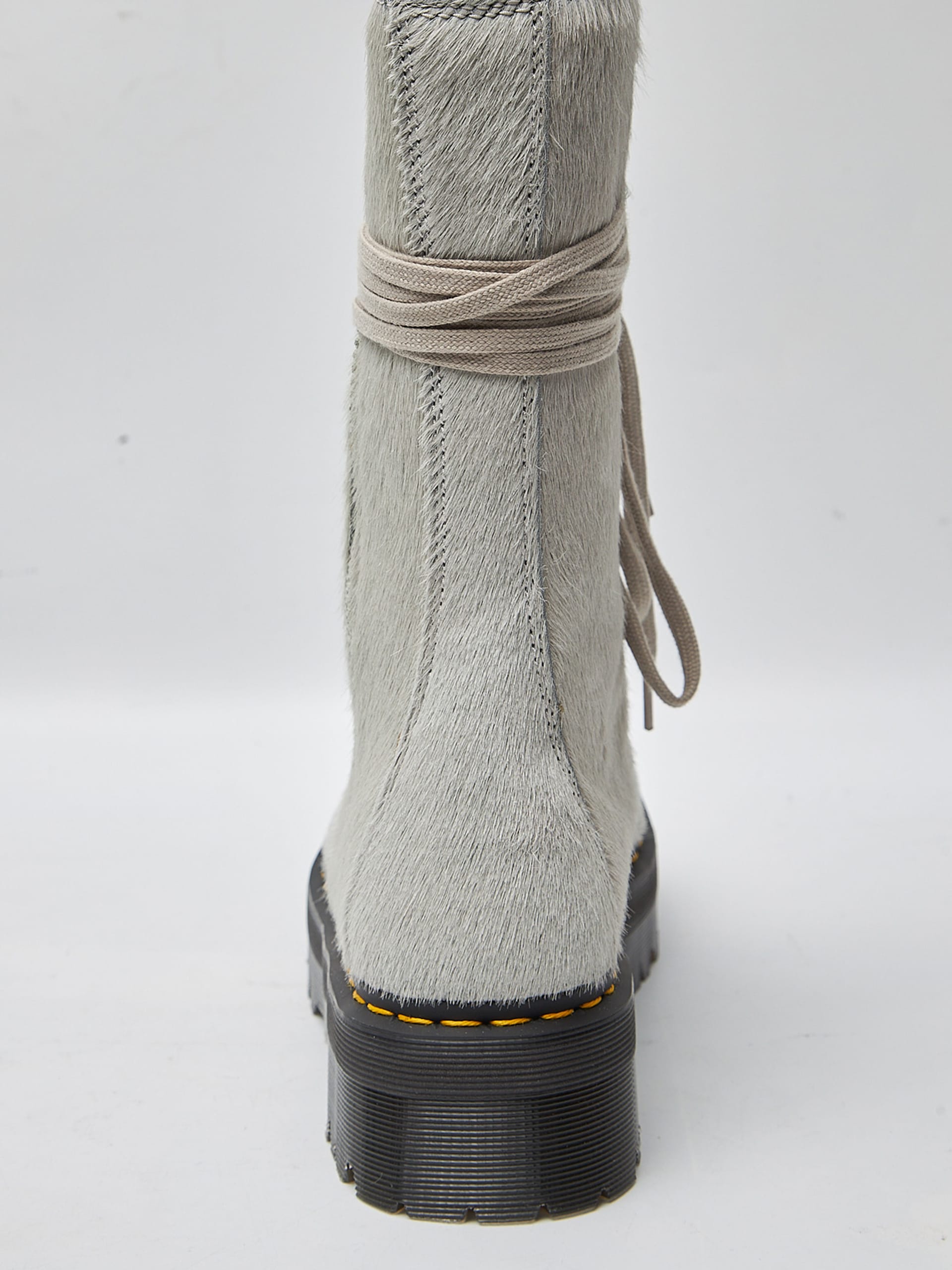 Rick Owens Light Gray Zipped Laces Leather Pony Hair High Boots