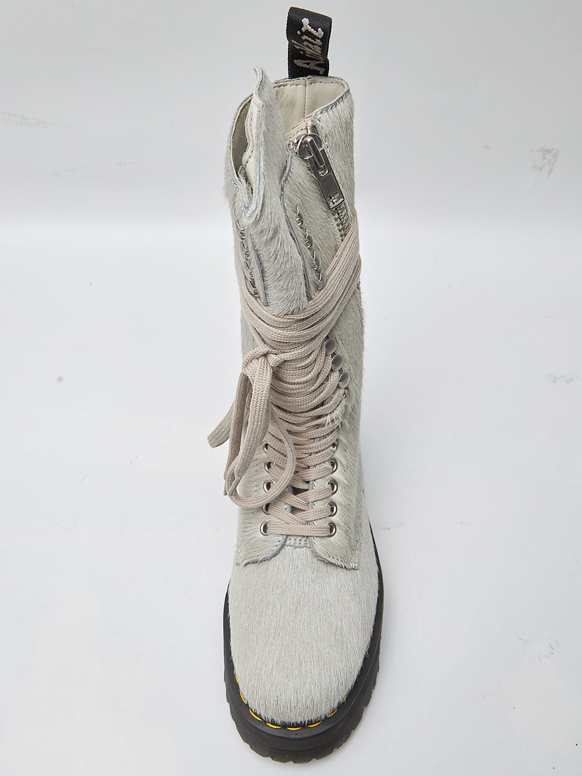 Rick Owens Light Gray Zipped Laces Leather Pony Hair High Boots