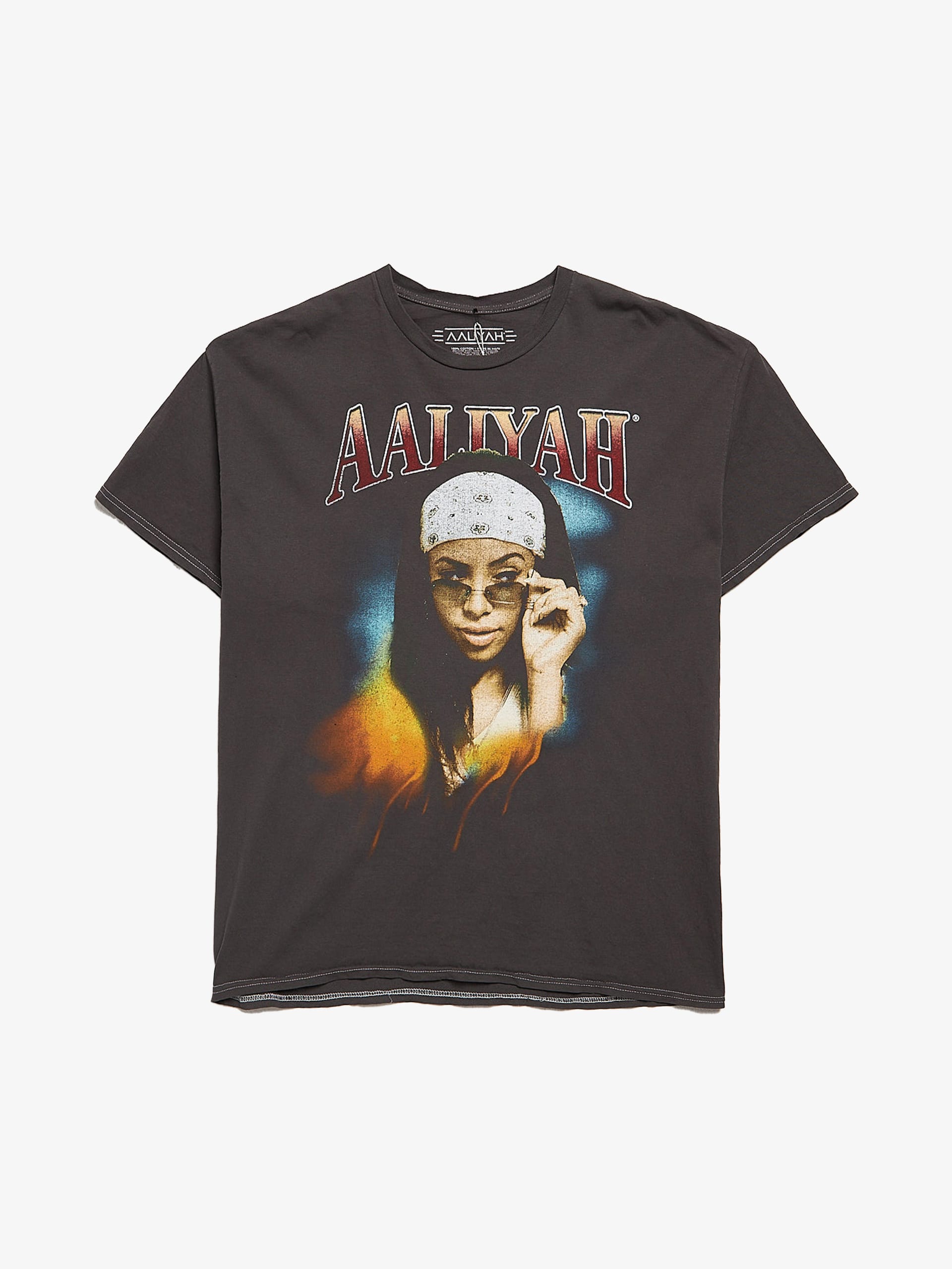 Vintage Aaliyah Gray Aaliyah Printed Cotton T Hirt