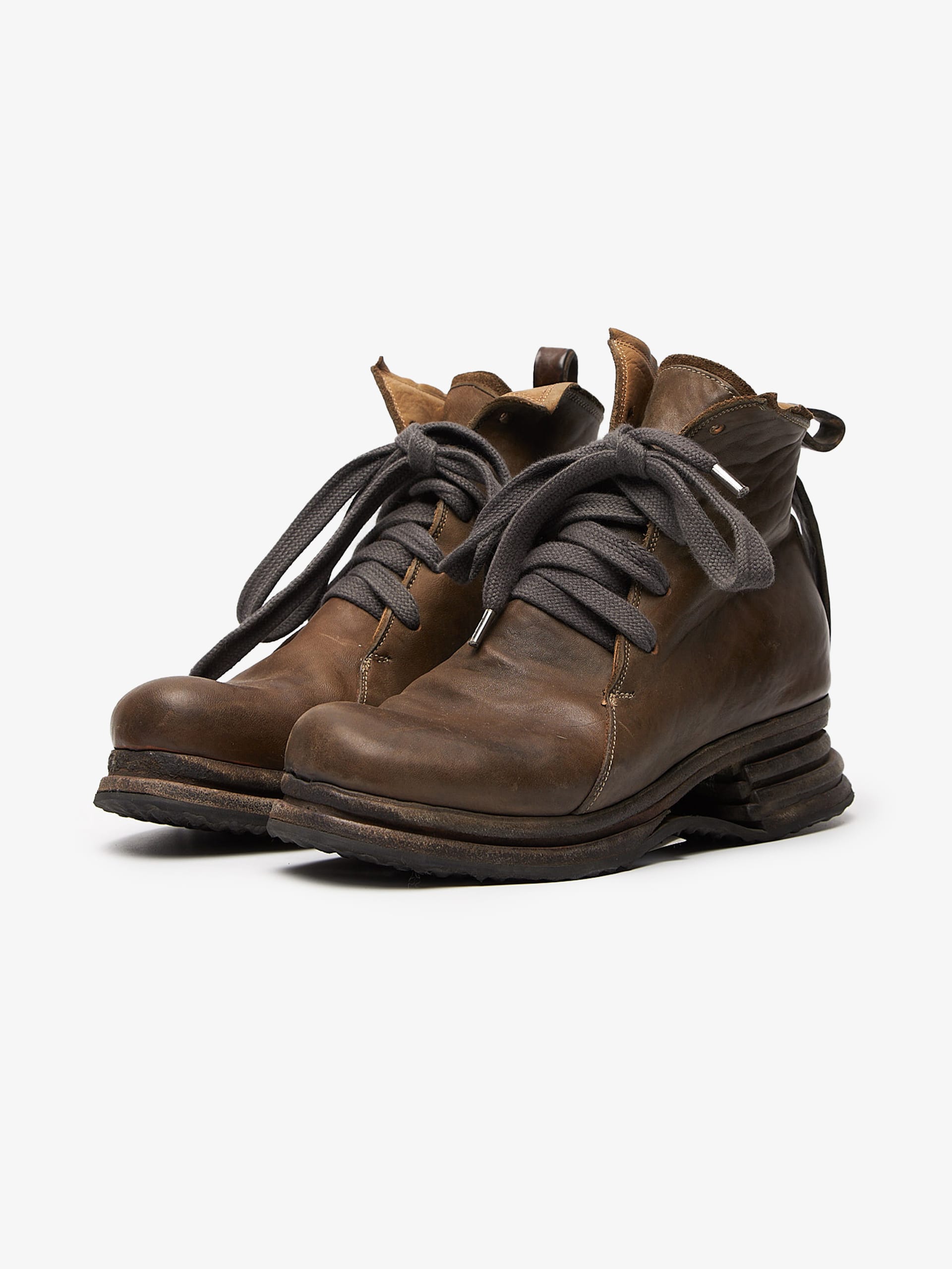 Boris Bidjan Saberi Brown Double Sole Detailed High Leather Boots