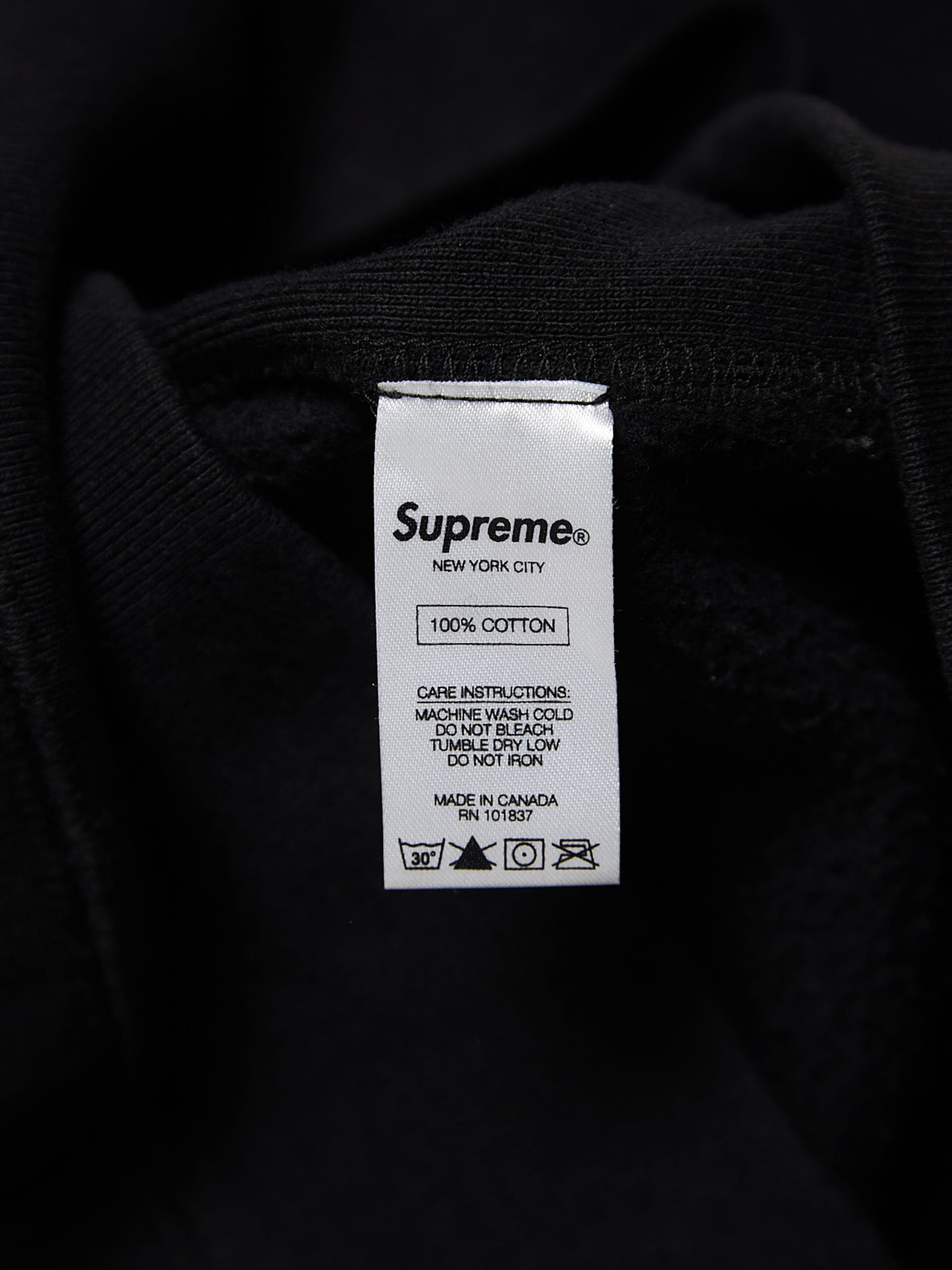 Supreme Black Logo Patched Cotton Hoodie