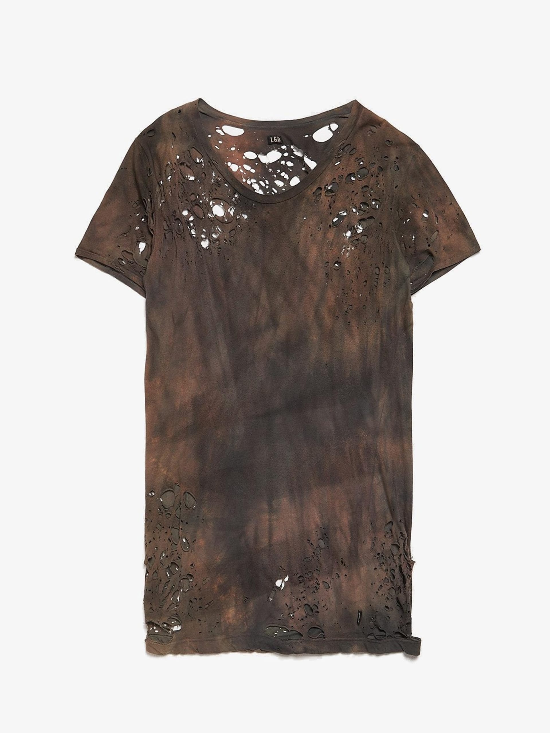 Le Grande Bleu (L.G.B.) Brown Destress Ragged Cotton Elongated T-Shirt