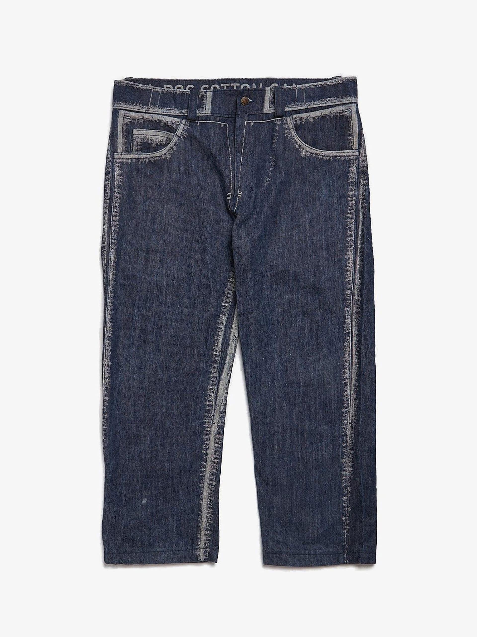 Issey Miyake Blue And White Colour Detailed Cotton Denim Jeans