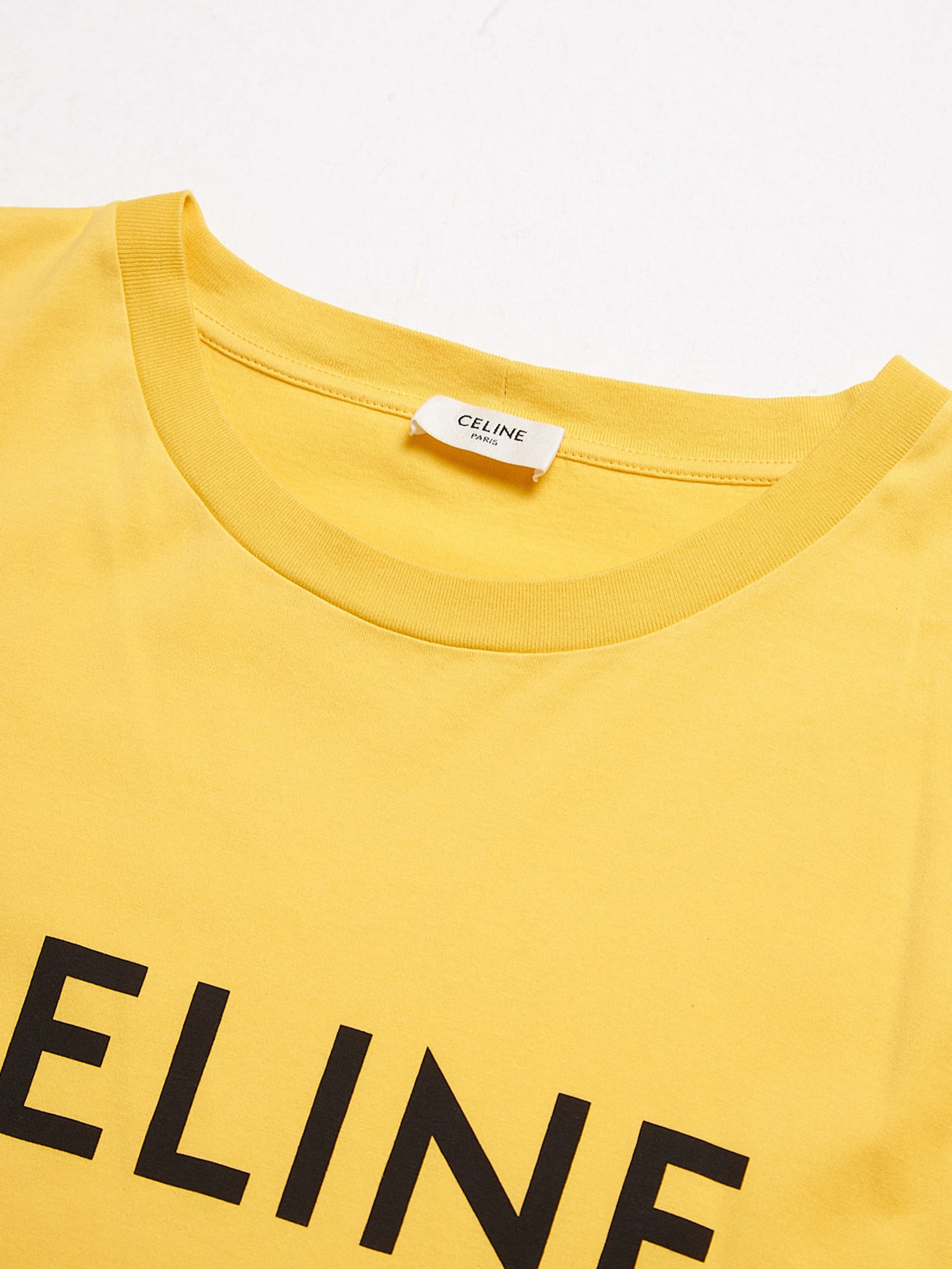 Celine Yellow Logo Printed Cotton T-Shirt