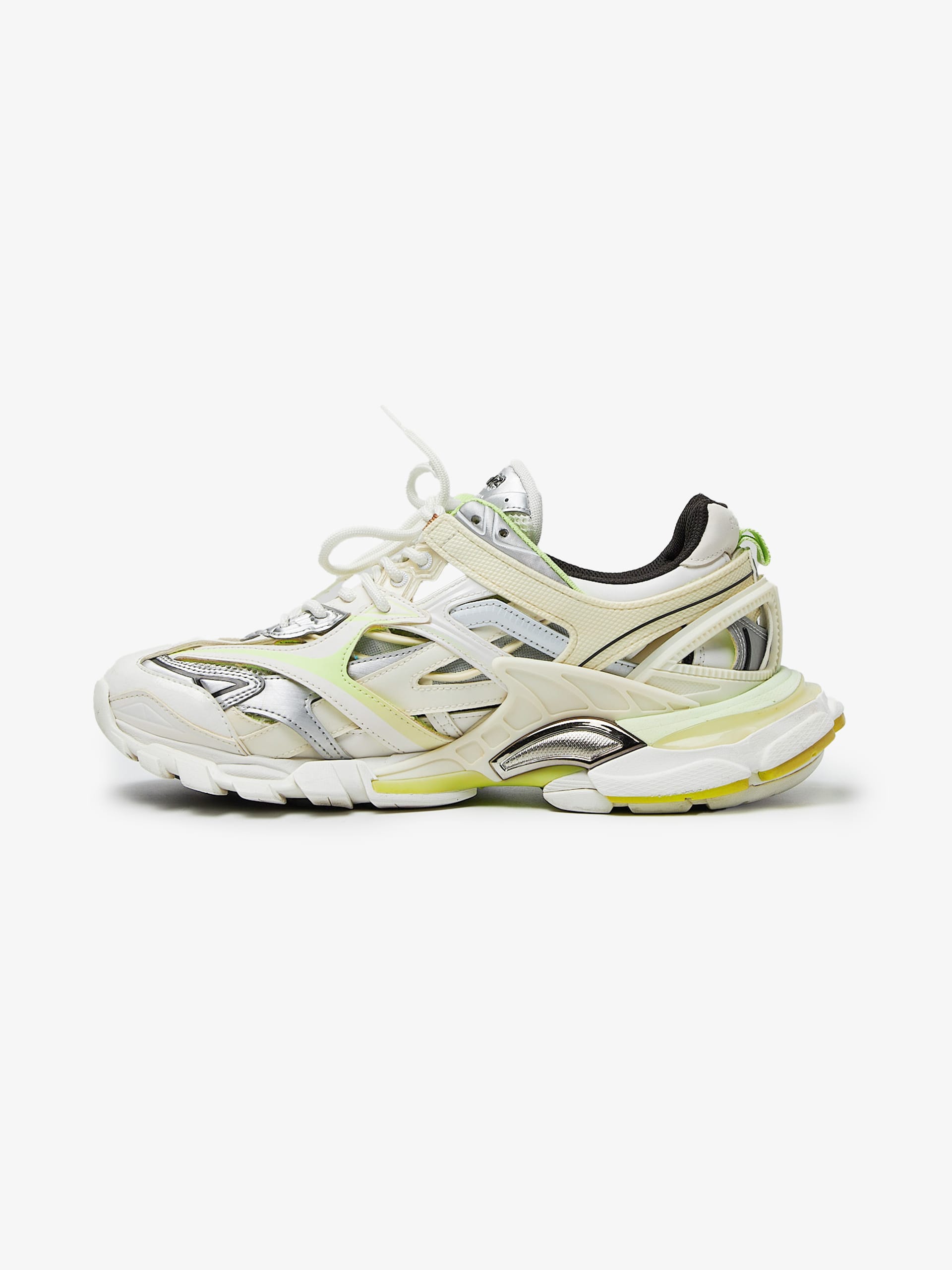 Balenciaga White Silver And Green Track 2 Sneakers