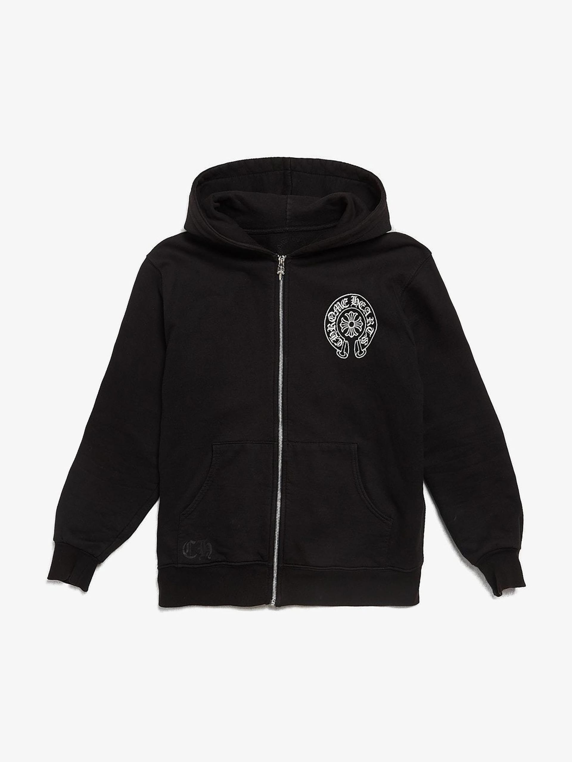 Chrome Hearts Black Logo And Sleeve Printed Cotton Zipped Hoodie