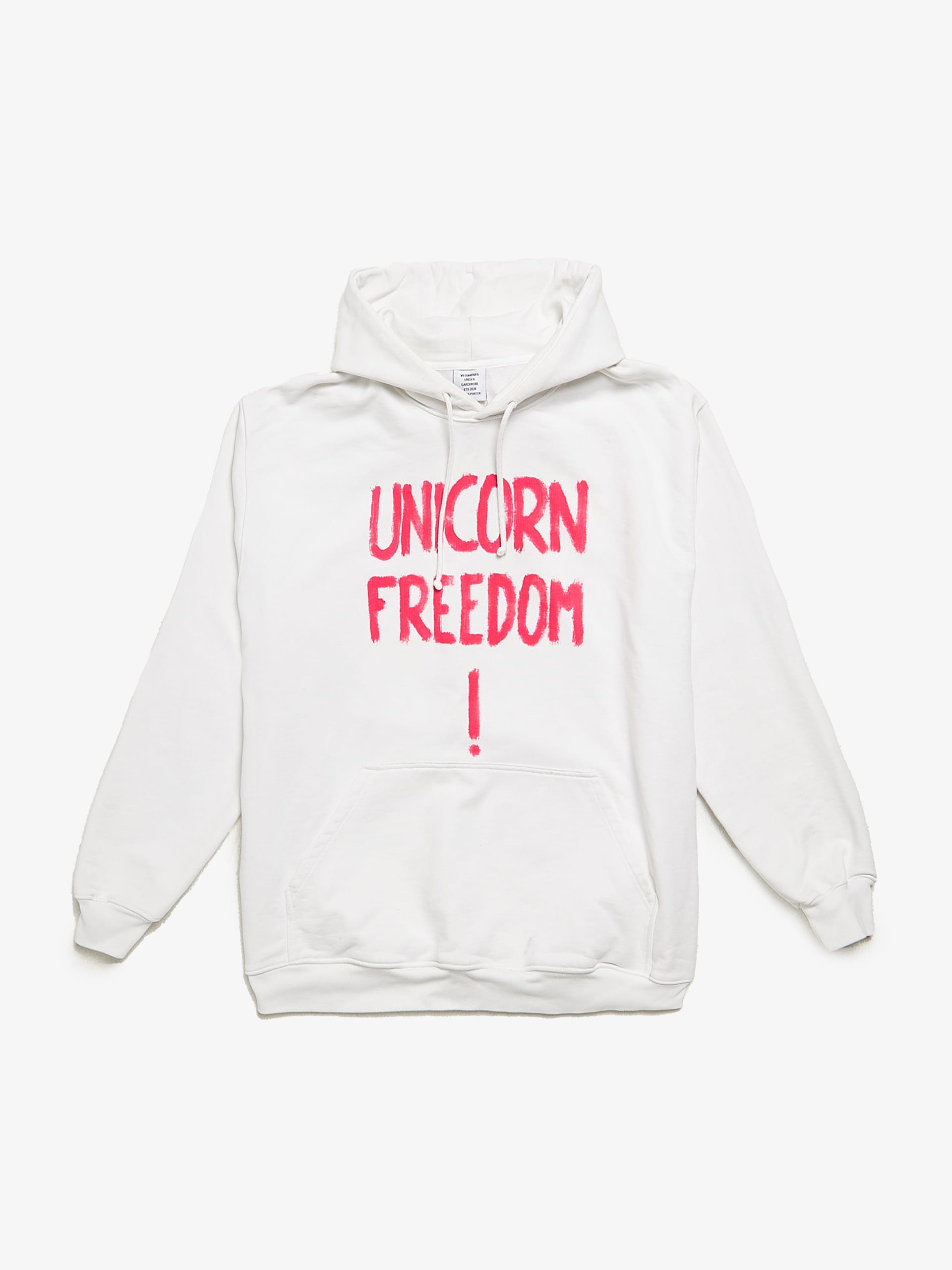 Vetements White Unicorn Freedom Printed Cotton Hoodie