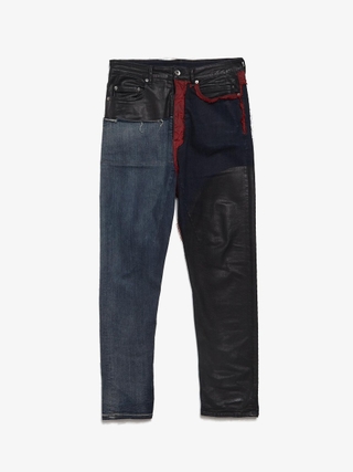 Rick Owens Drkshdw Black Navy Blue And Red Collapse Cut Jeans