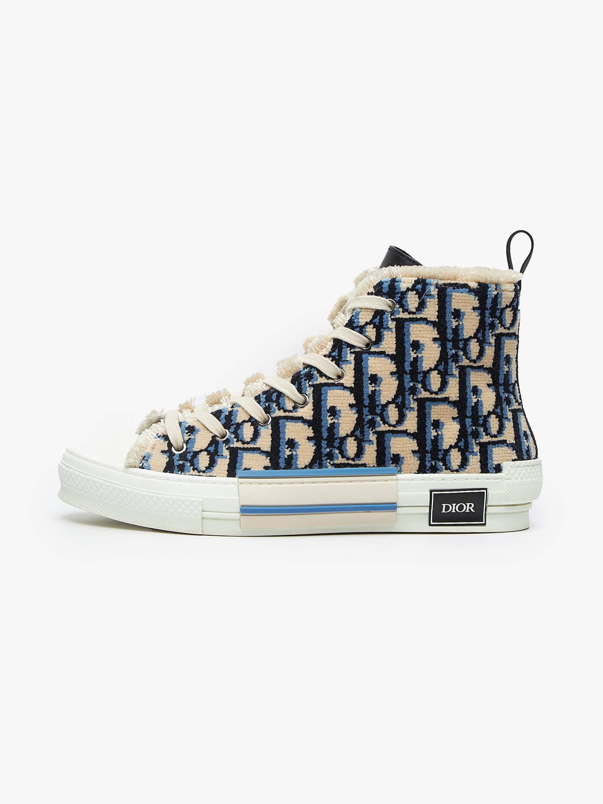 Dior Beige Fluffy Oblique Logo Detailed High Top Sneakers