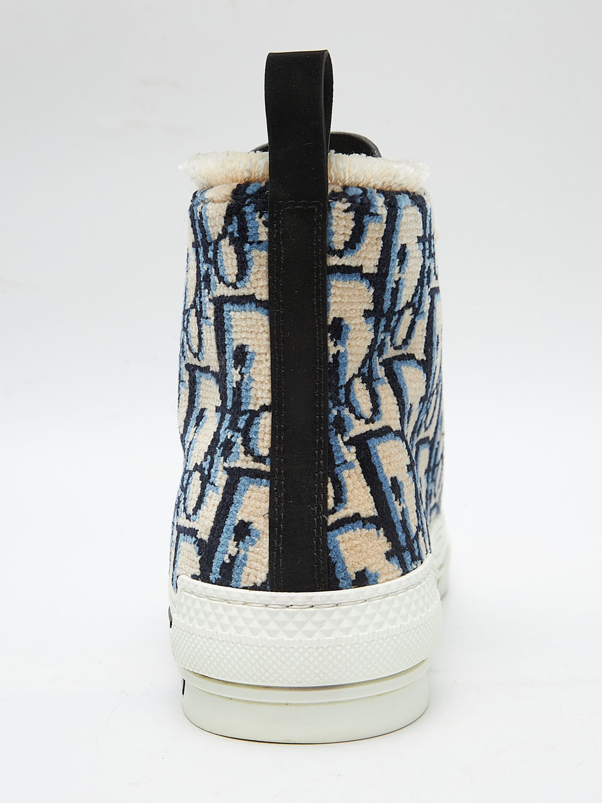 Dior Beige Fluffy Oblique Logo Detailed High Top Sneakers