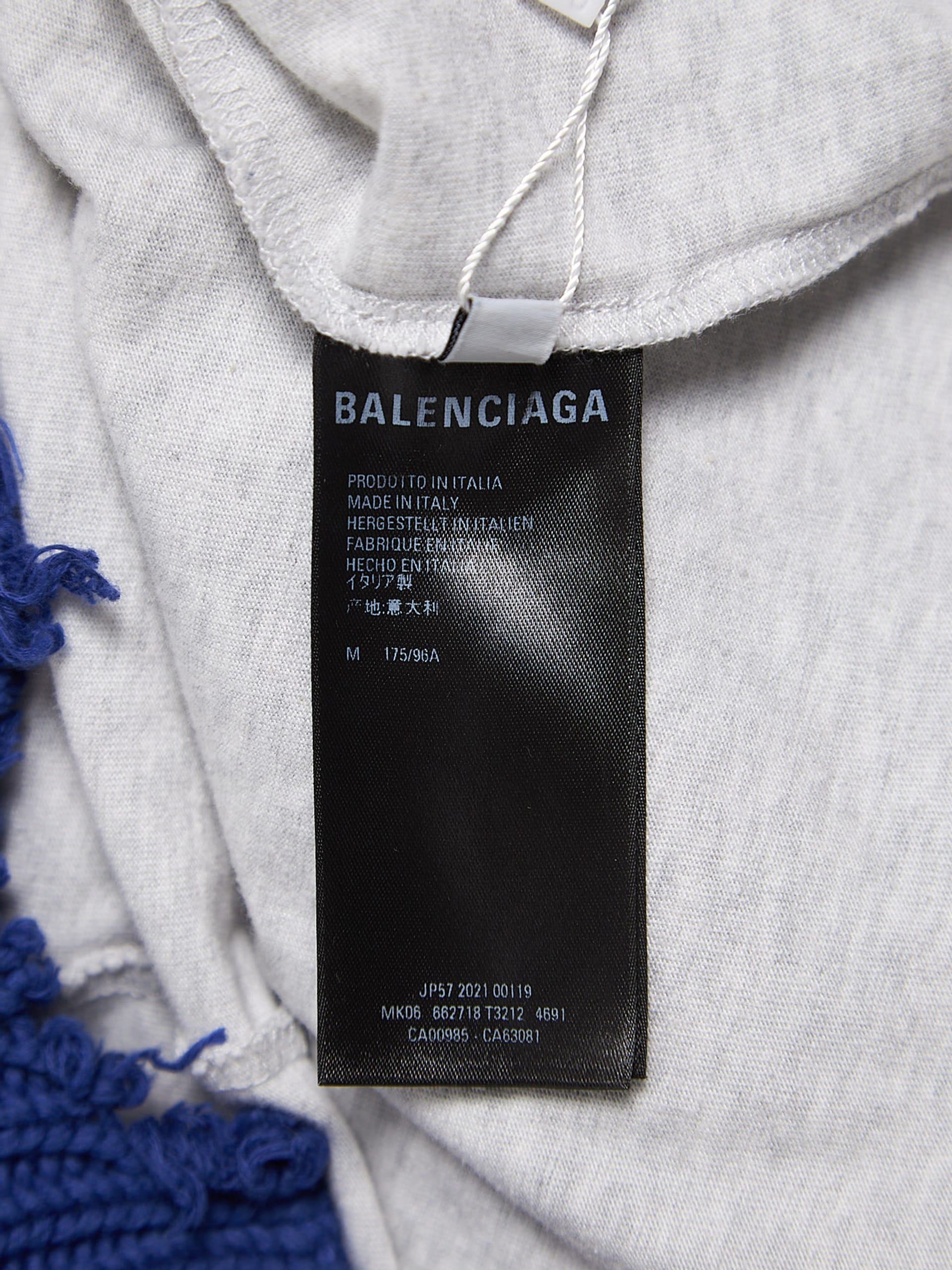 Balenciaga Blue and Melange Gray Double Layered Knitted Cotton Hoodie