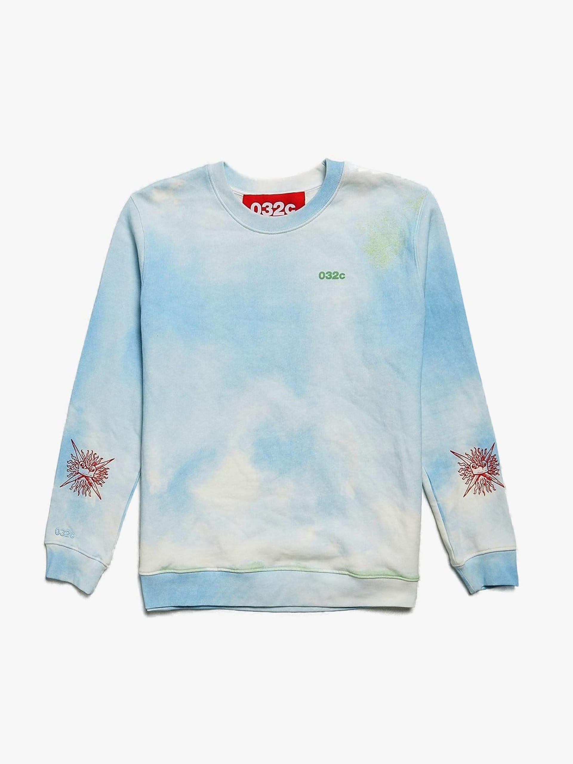 032c Sky Blue Washed Back Printed Sleeves Embroidered Sweatshirt