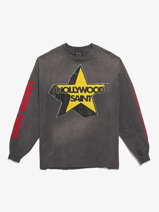 Saint Michael Gray Faded Hollywood Saint Printed Cotton Longsleeve