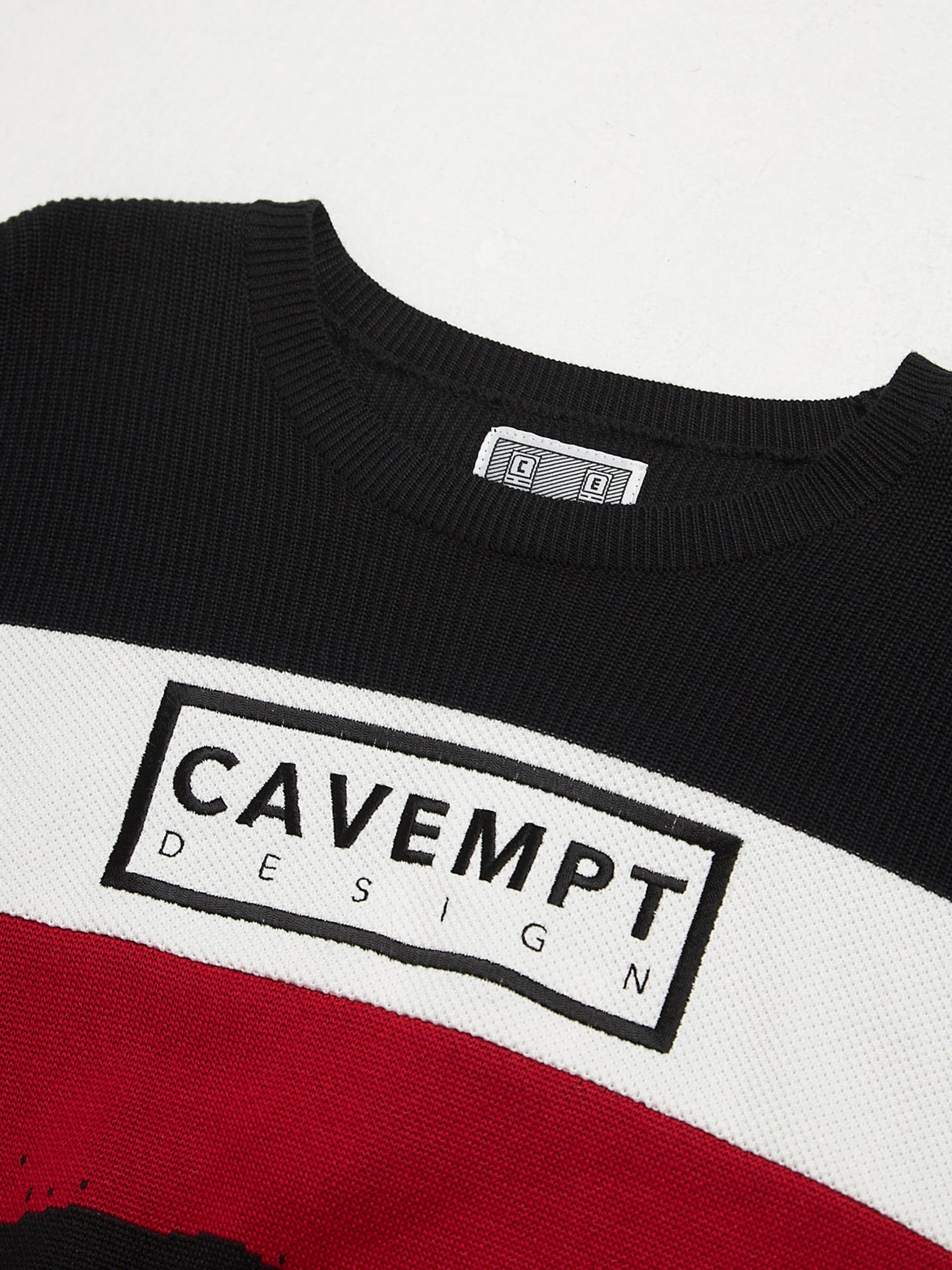 Cav Empt Red Black and White Printed Knitted Cotton Sweater