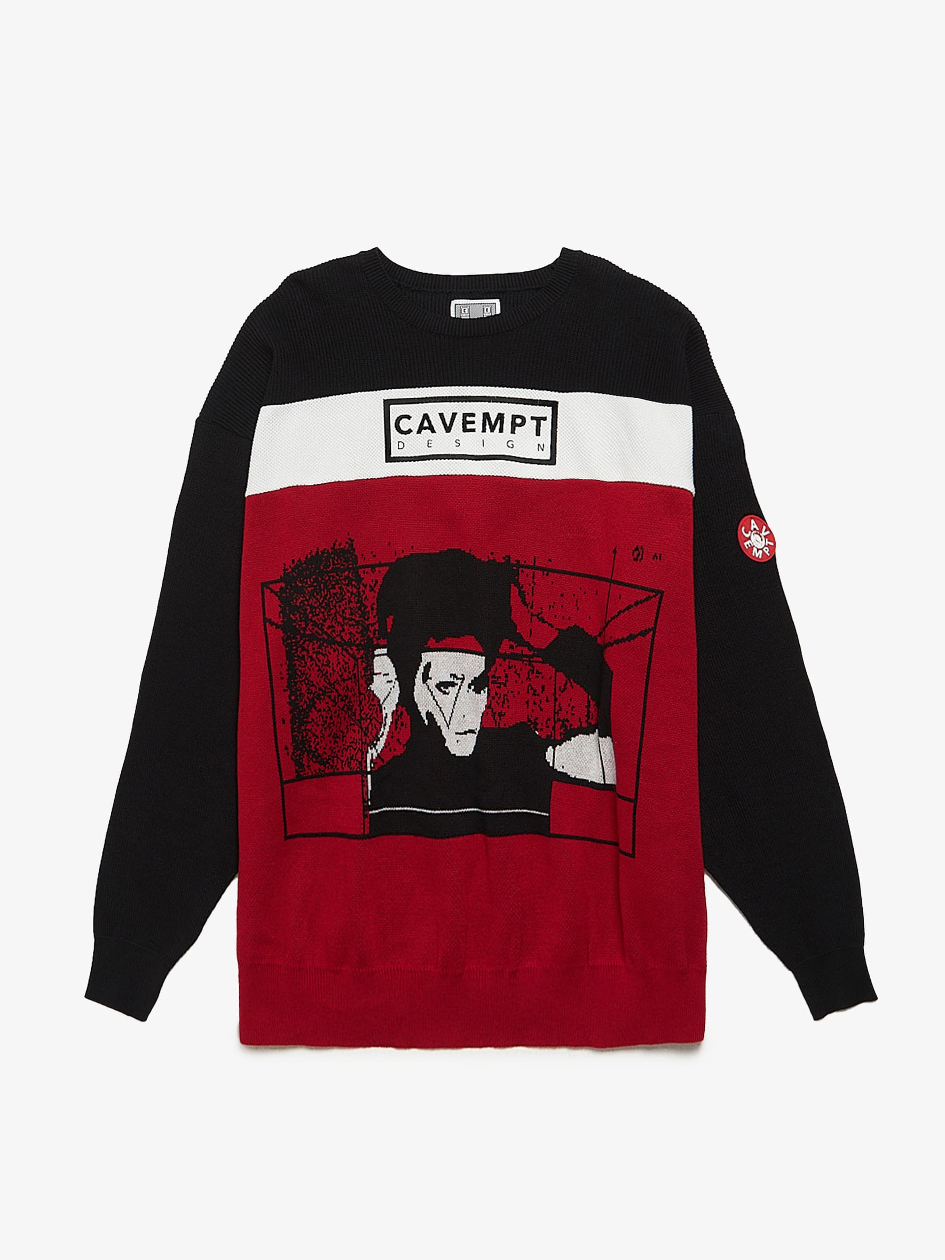 Cav Empt Red Black and White Printed Knitted Cotton Sweater