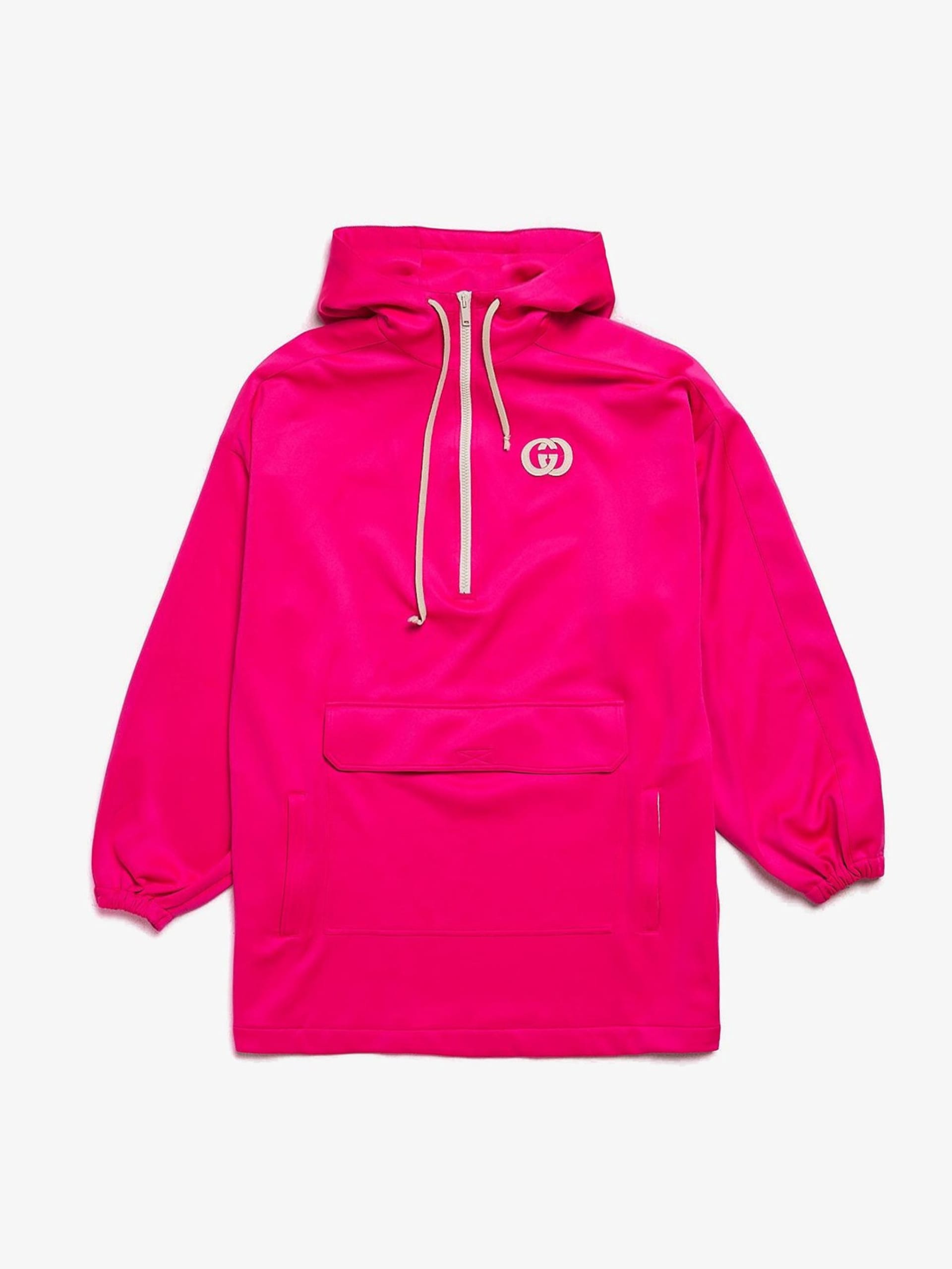 Gucci Pink Zipped Collar Logo Patched Polyester Anorak