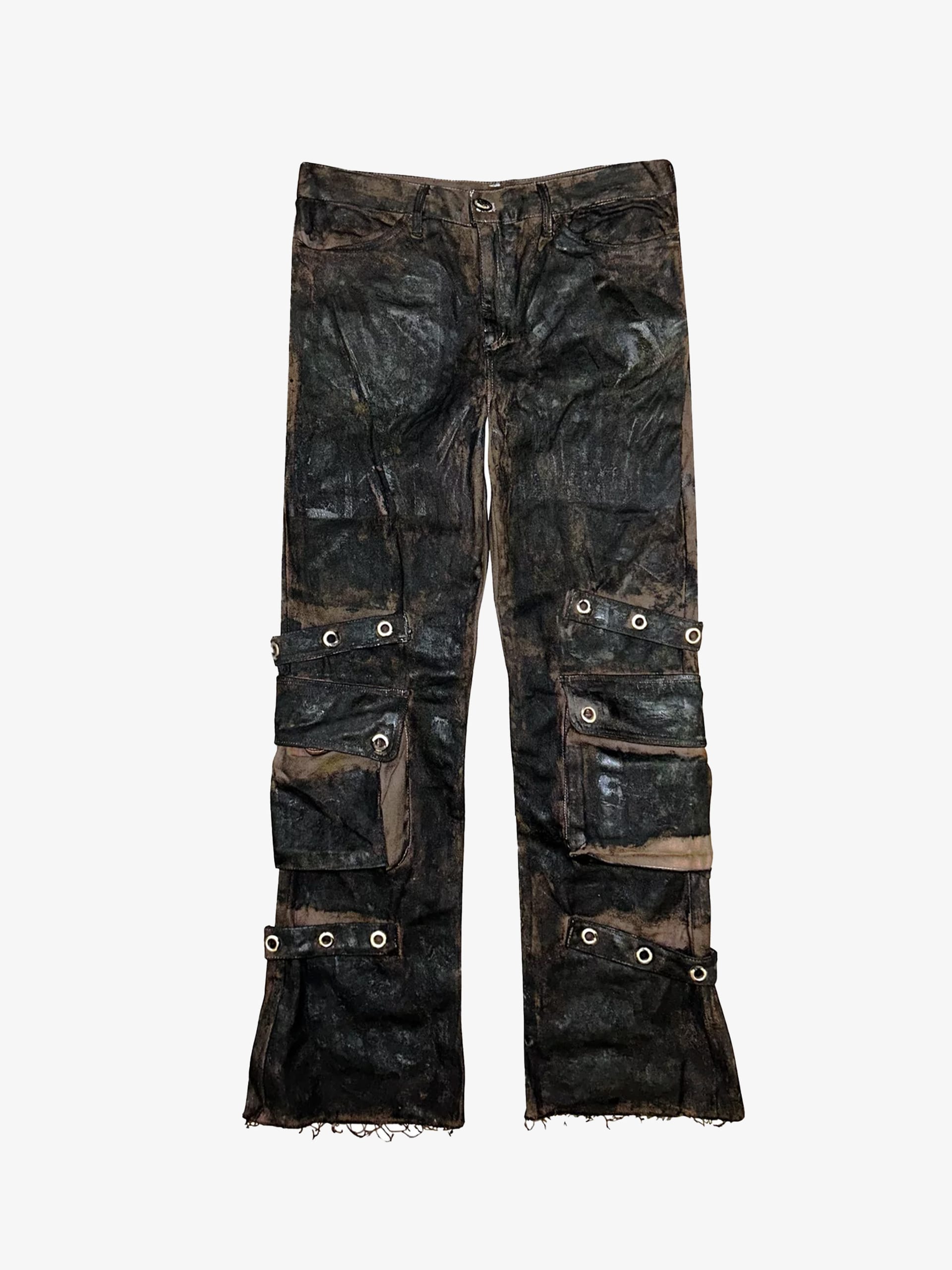 Dirty faded denim cargo jean