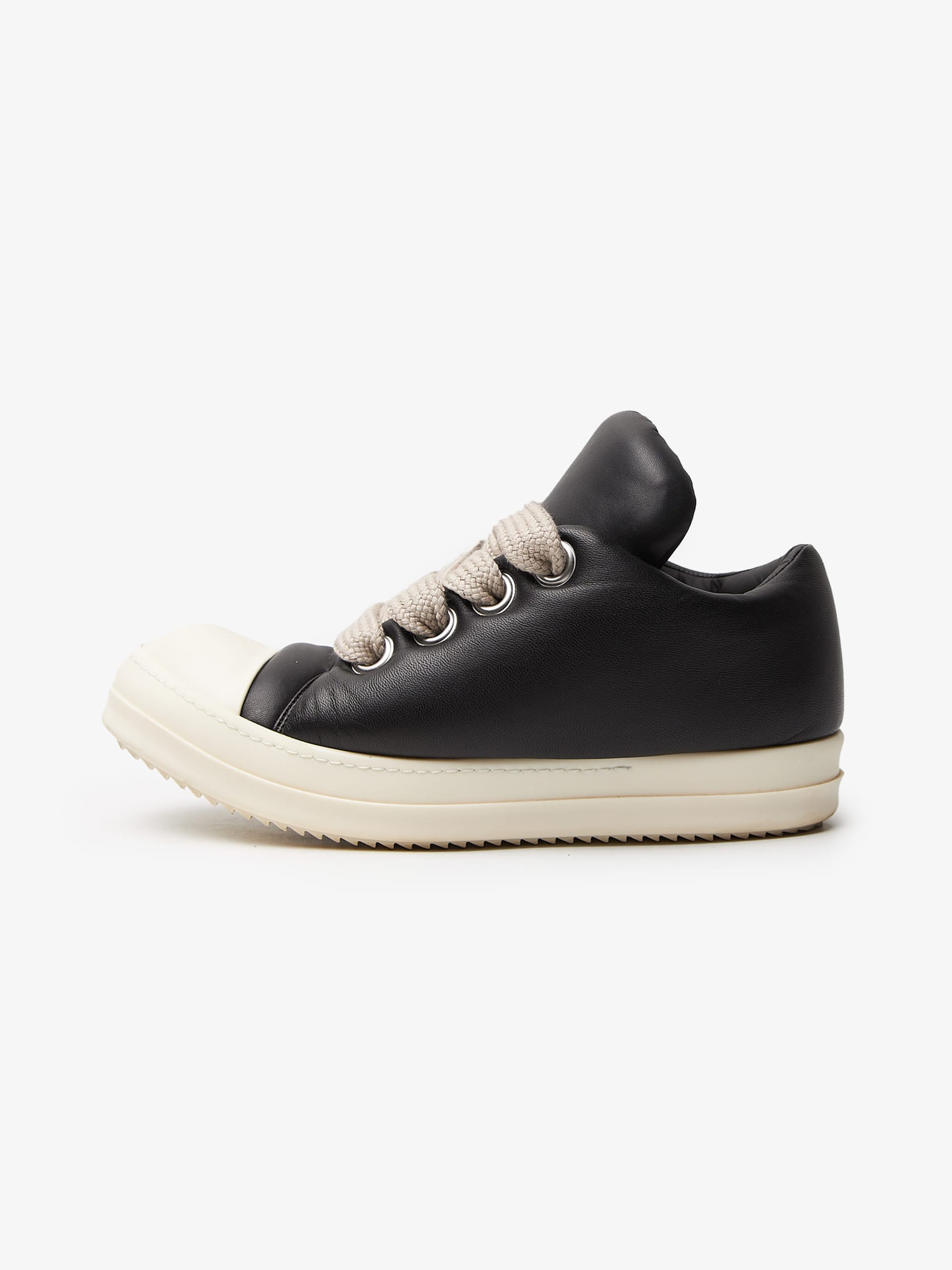 Rick Owens Black Jumbo Lace Padded Low Leather Sneakers